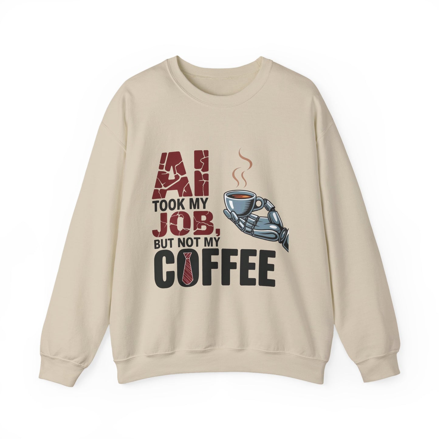 Men's AI Coffee Sweatshirt, Funny Robot Humor Pullover, Geek Sarcastic Job Joke Top, Men's Heavy Blend™ Crewneck Sweatshirt, Office Humor