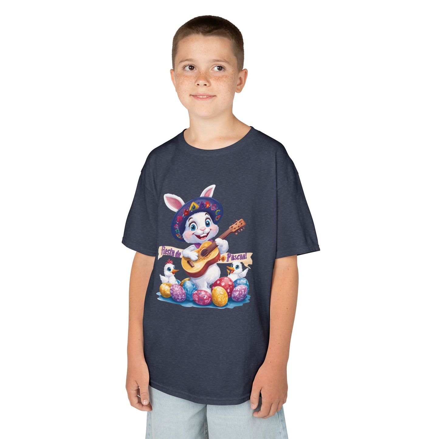 Mexican Easter Bunny Kids T-Shirt - Fiesta de Pascua Shirt with Guitar, Fun Spring Festival Tee, Colorful Holiday Gift for Children