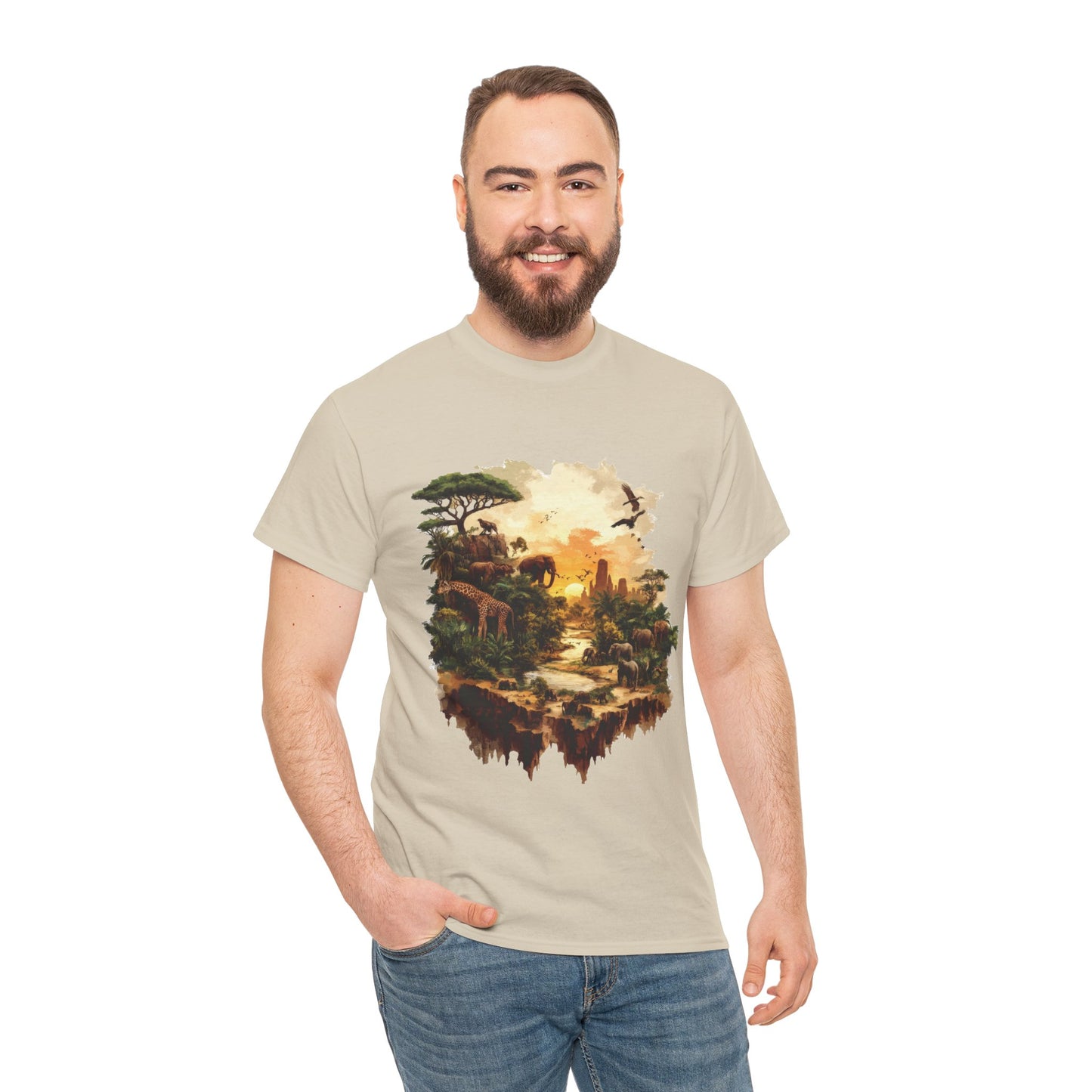 Safari Sunset Animal Print T-Shirt, Jungle Wildlife Graphic Tee , African Nature Unisex Heavy Cotton Shirt, Gift for Nature Lovers
