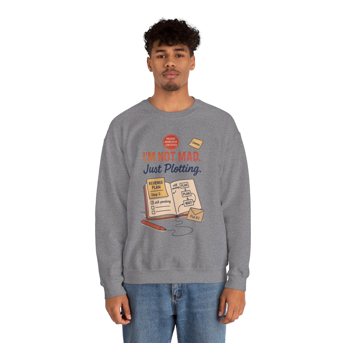 Funny Mens Revenge Sweatshirt, Im Not Mad Just Plotting, Passive Aggressive Sarcastic Crewneck for Him