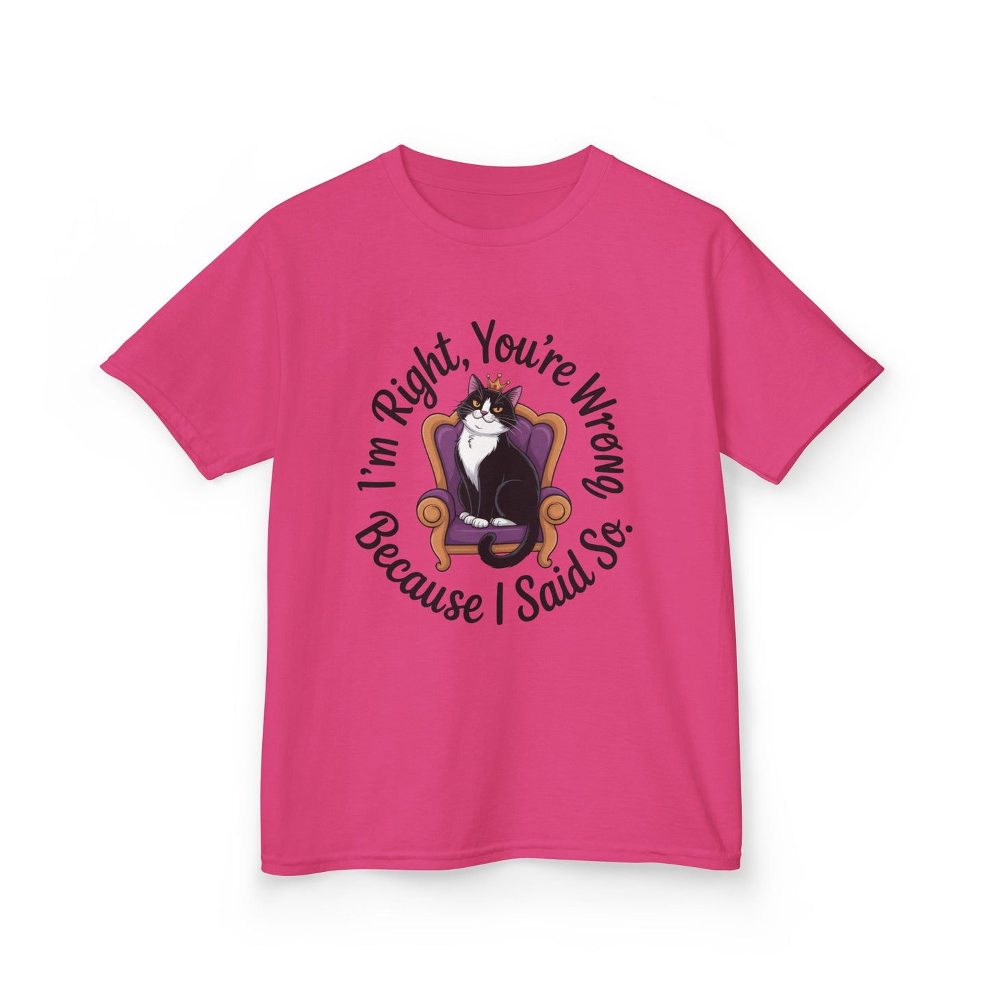 Girls Funny Sassy Cat T-Shirt - I'm Right You're Wrong, Cute Gift for Cat Lovers, Humor Tee for Teens, Birthday Gift,Tee for Confident Teens