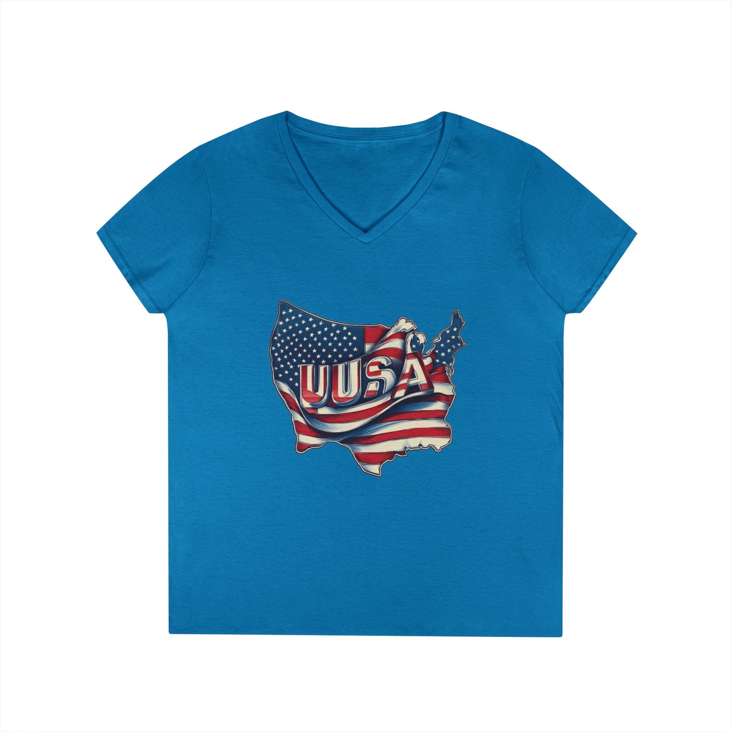 Patriotic Ladies' V-Neck T-Shirt, USA Flag Top, Independence Day Apparel, Women's Casual Wear, Summer T-Shirt, 4th of July Gift