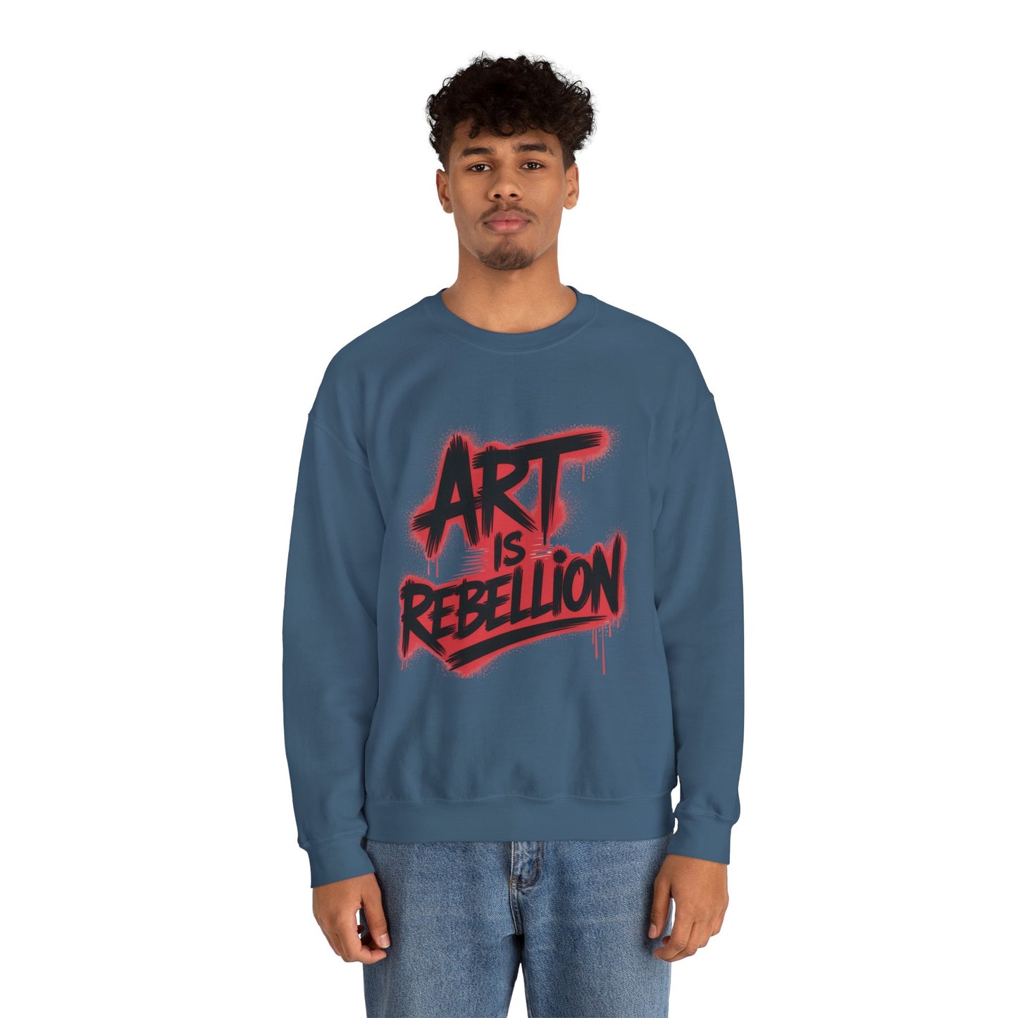 Men'sHeavy Blend™ Crewneck Sweatshirt, Art Is Rebellion Men's Crewneck Sweatshirt, Graffiti Street Art Pullover, Urban Rebellion Streetwear