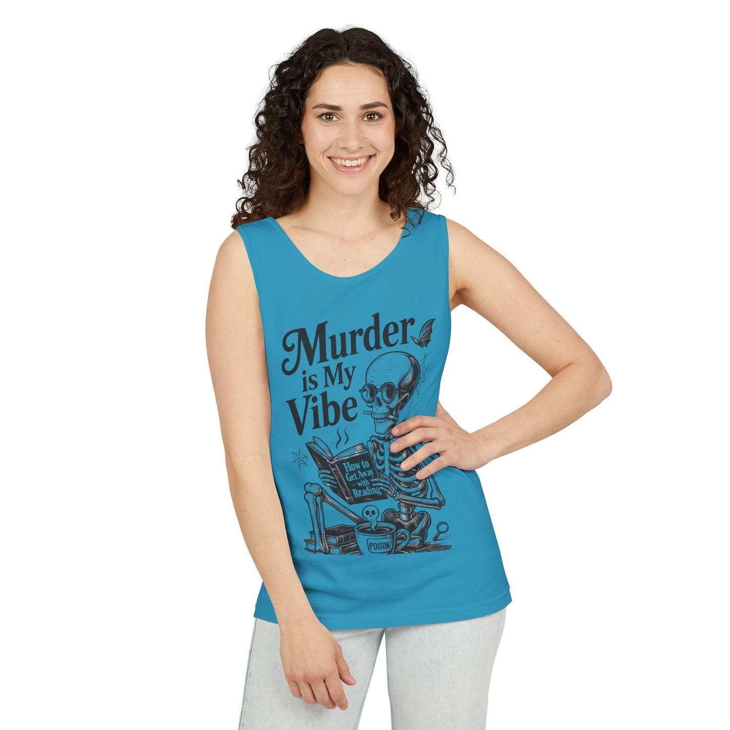Murder Is My Vibe Tank Top, Womens Goth Tank, Halloween Clothing, Skeleton Graphic Tee, Cozy Casual Wear, Quirky Gift Idea