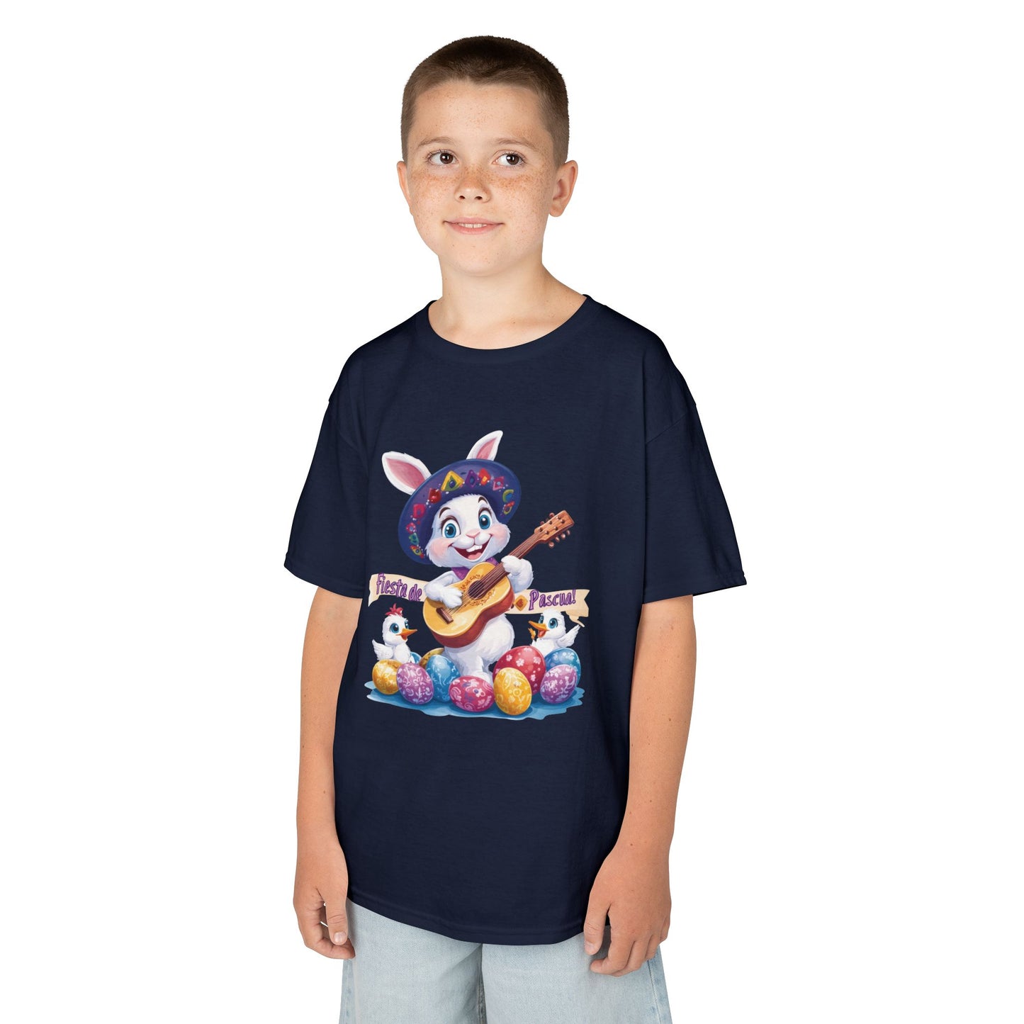 Mexican Easter Bunny Kids T-Shirt - Fiesta de Pascua Shirt with Guitar, Fun Spring Festival Tee, Colorful Holiday Gift for Children