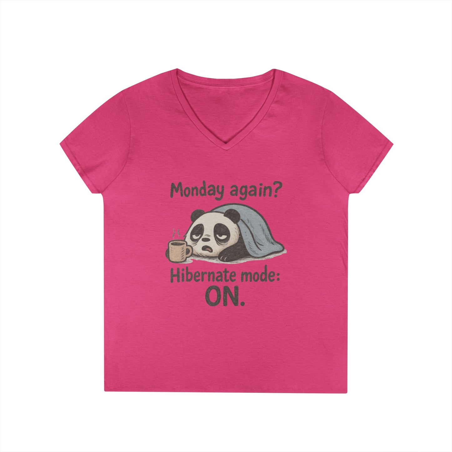 Panda V-Neck T-Shirt - Perfect for Lazy Days, Hibernation Mode, Casual Wear, Gift for Her, Weekend Comfort Clothing, Monday Syndrome