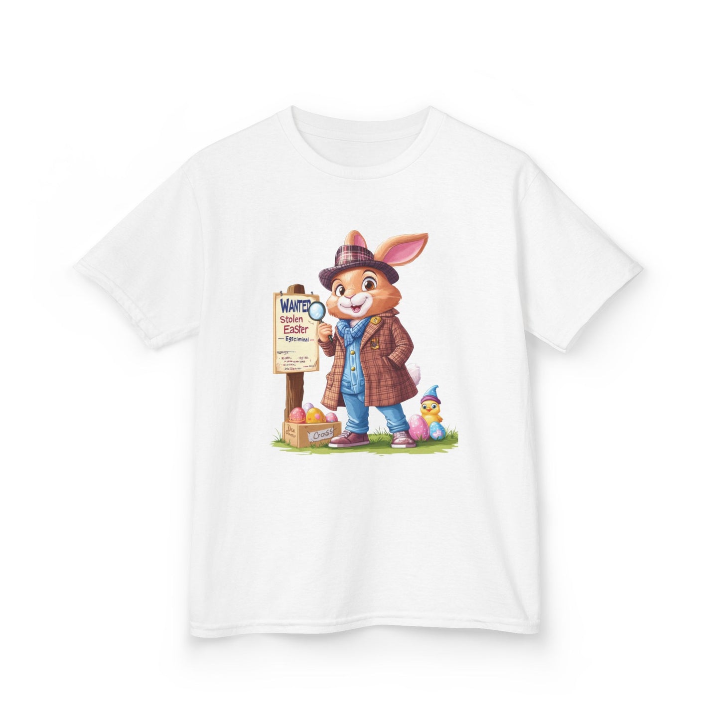 Detective Bunny Easter Kids Tee - Fun Egg Hunt T-Shirt with Mystery Theme, Cute Spring Gift for Kids, Heavy Cotton Easter Outfit