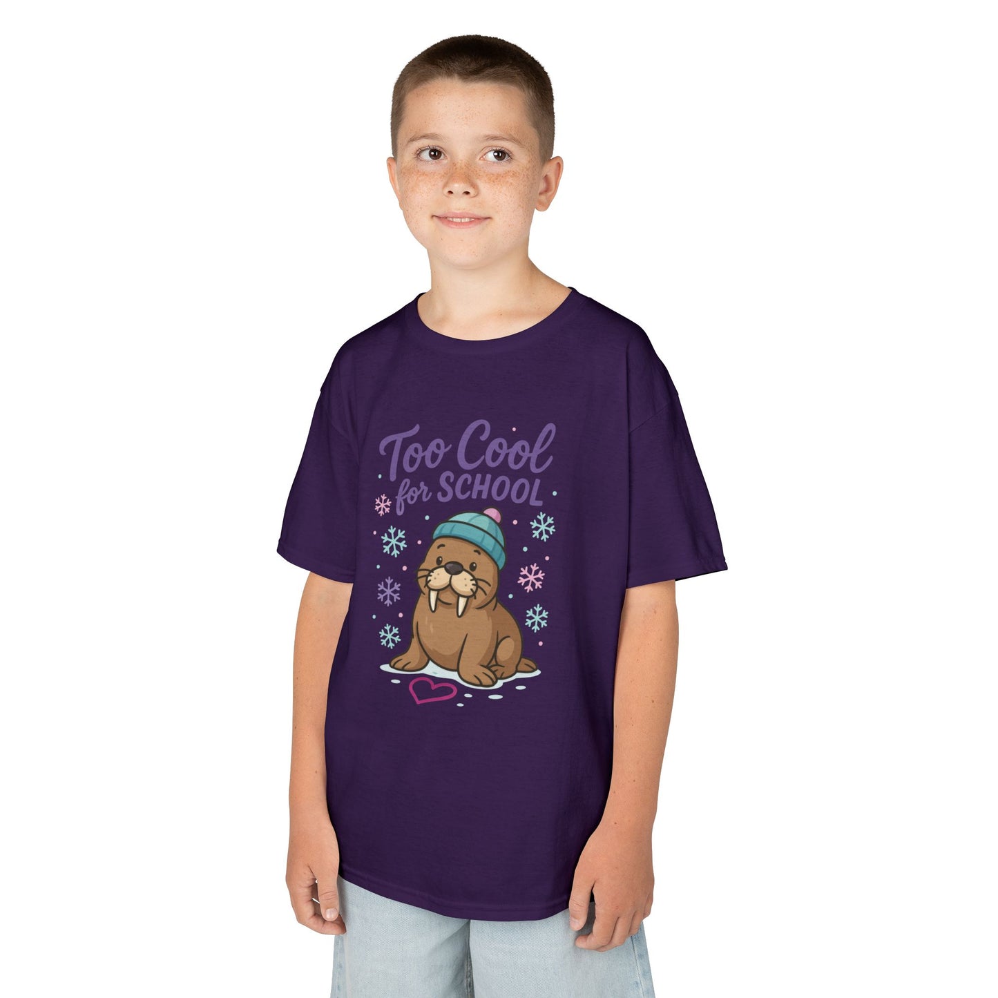 Kids Heavy Cotton™ Tee, Kids Too Cool for School Walrus T-Shirt, Cute Animal Graphic Tee, Funny Winter Shirt