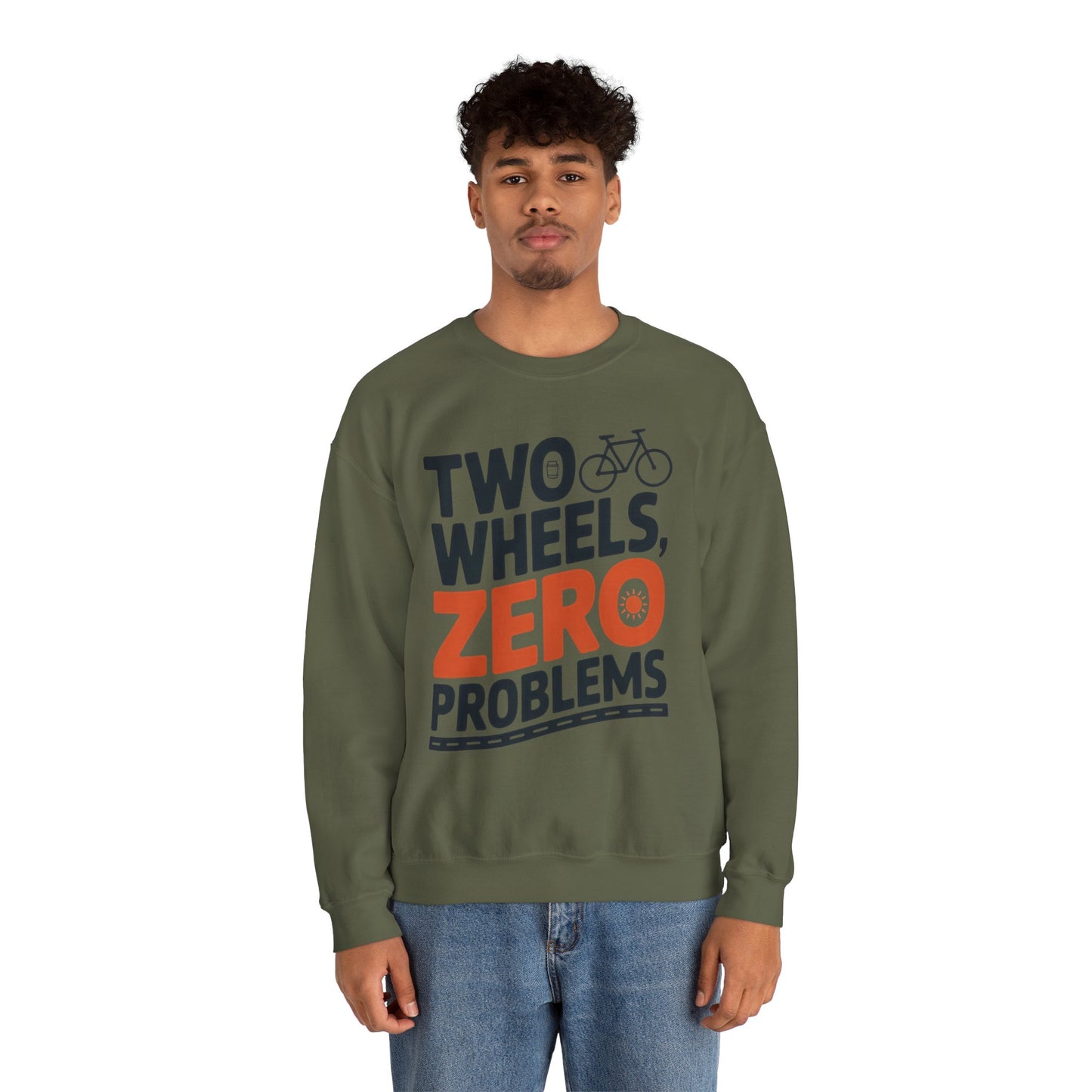 Men's Heavy Blend™ Crewneck Sweatshirt, Two Wheels Zero Problems Mens Casual Biker Sweatshirt, Gift for Cyclists