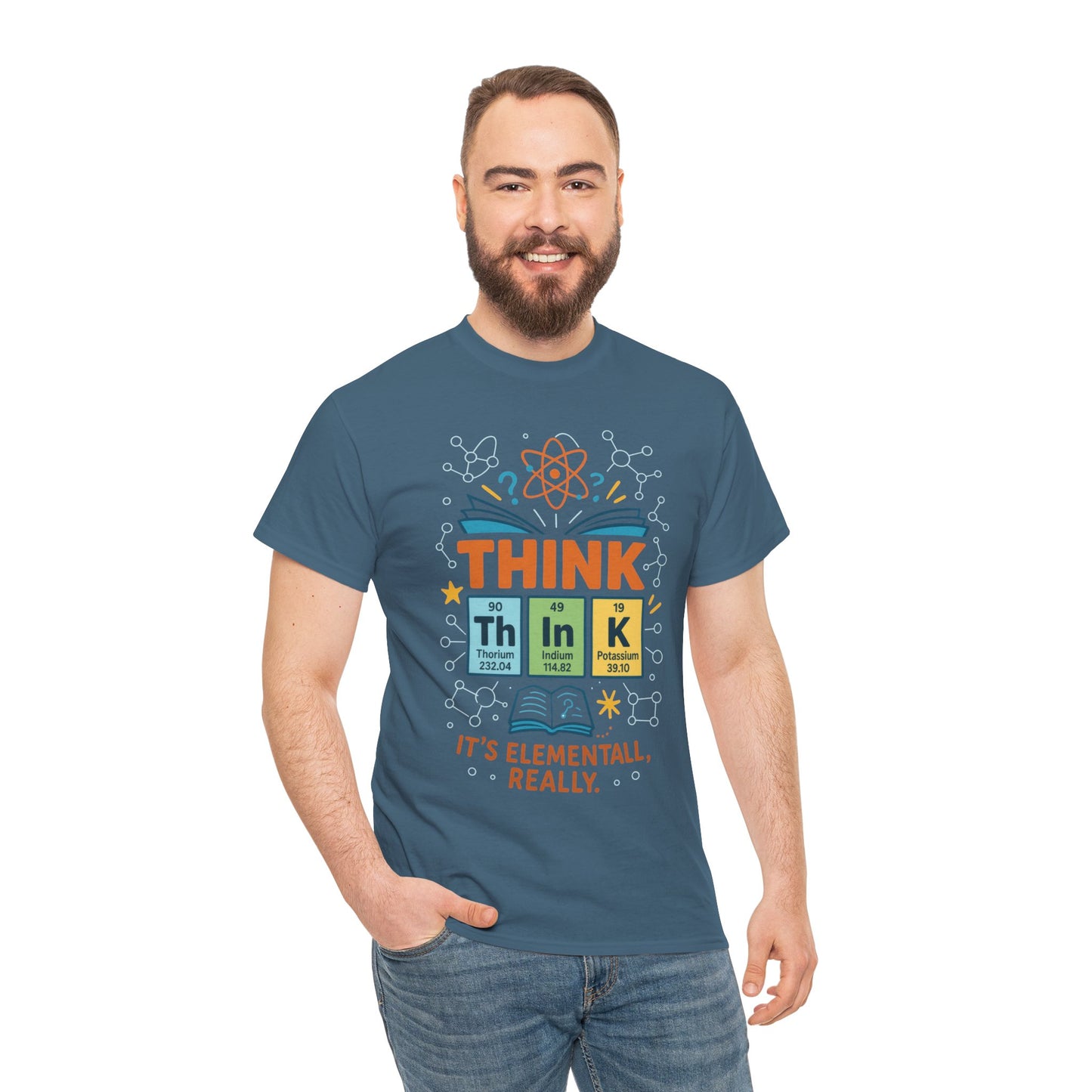 Funny Mens Science T-Shirt, THINK Element Periodic Table Shirt, Smart Geek Nerd Tee for Him, Ideal for Science Lovers, Geeky Apparel