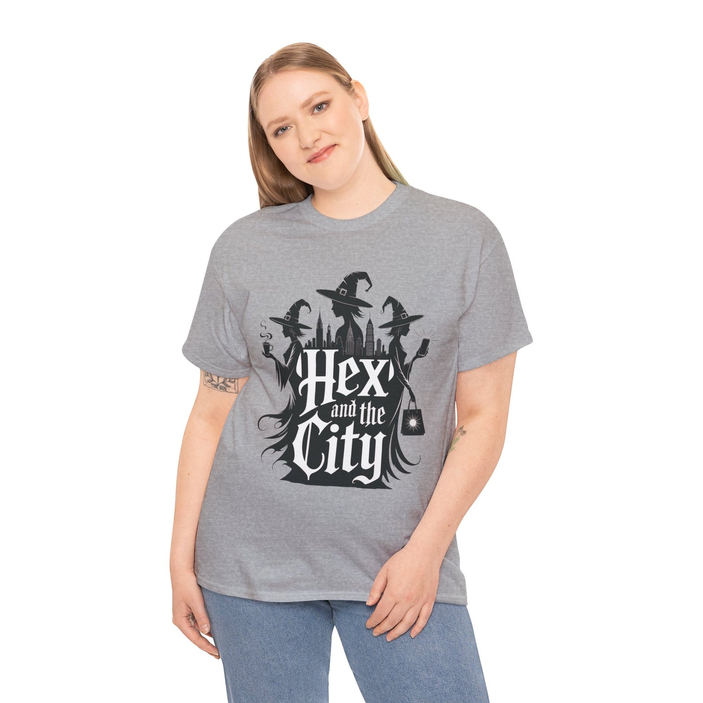 Women's Hex and the City Witch Shirt, Gothic Witches New York Skyline Halloween T-Shirt for Women