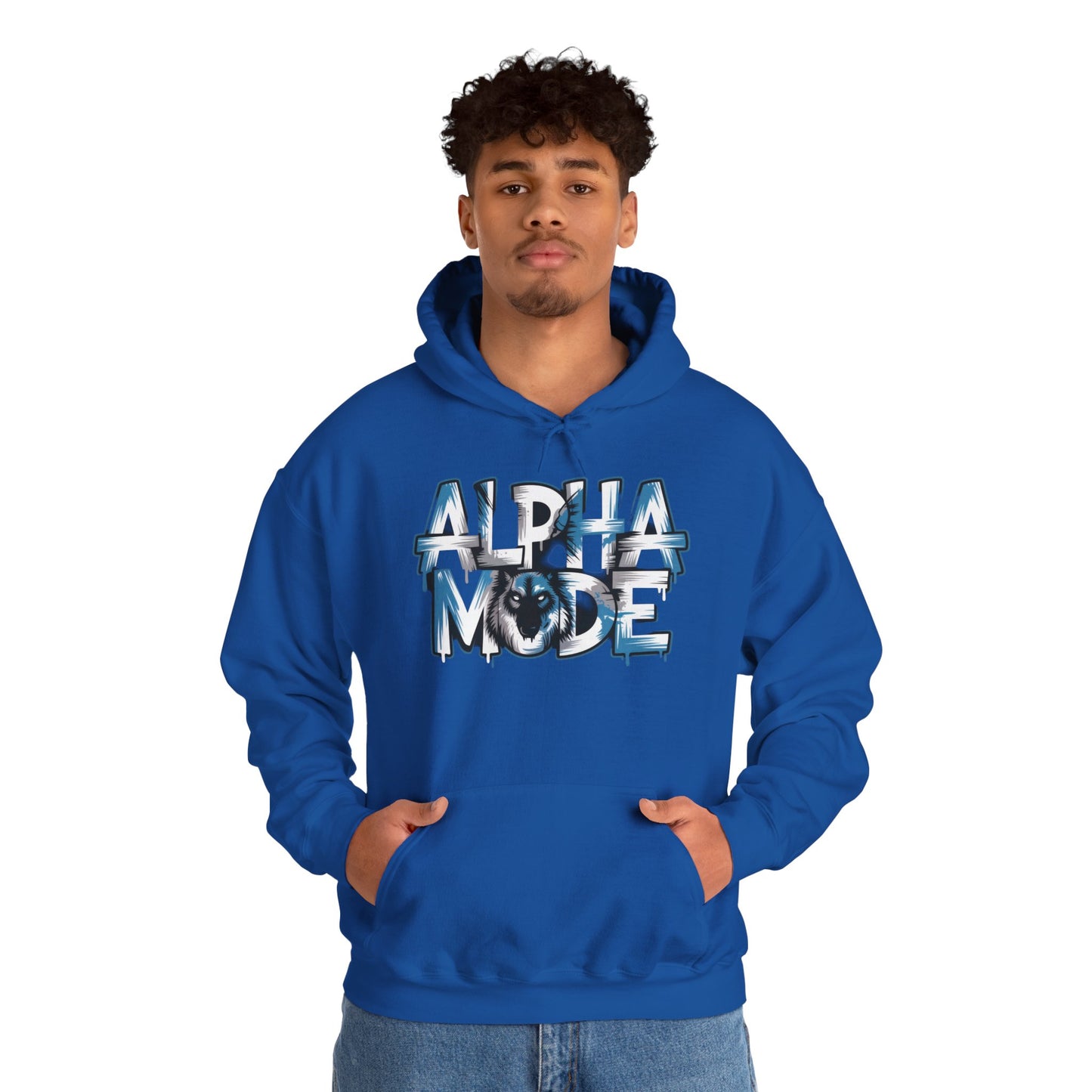 Mens Heavy Blend™ Hooded Sweatshirt, Alpha Mode Wolf Hoodie Mens Bold Streetwear