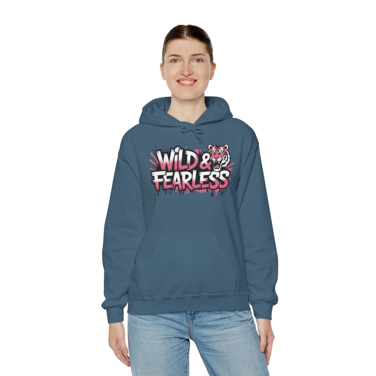 Women's Hoodie Wild & Fearless, Tiger Graffiti Graphic Pullover, Bold Urban Streetwear Hoodie