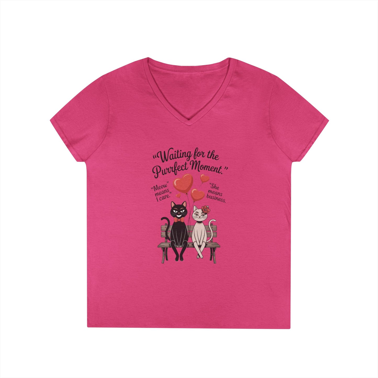 Cute Cat Lovers V-Neck T-Shirt, Casual Wear, Gift for Her, Pet Lovers, Best Friend Gift, Cute Cat Design, Valentine's Day, Cat Love