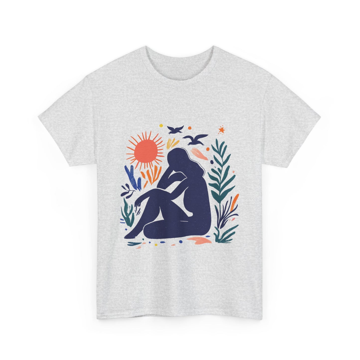 Boho Chic Unisex T-Shirt, Minimal Abstract Woman T-Shirt, Tee for Nature Lovers, Sun and Nature Print, Artistic Silhouette Tee
