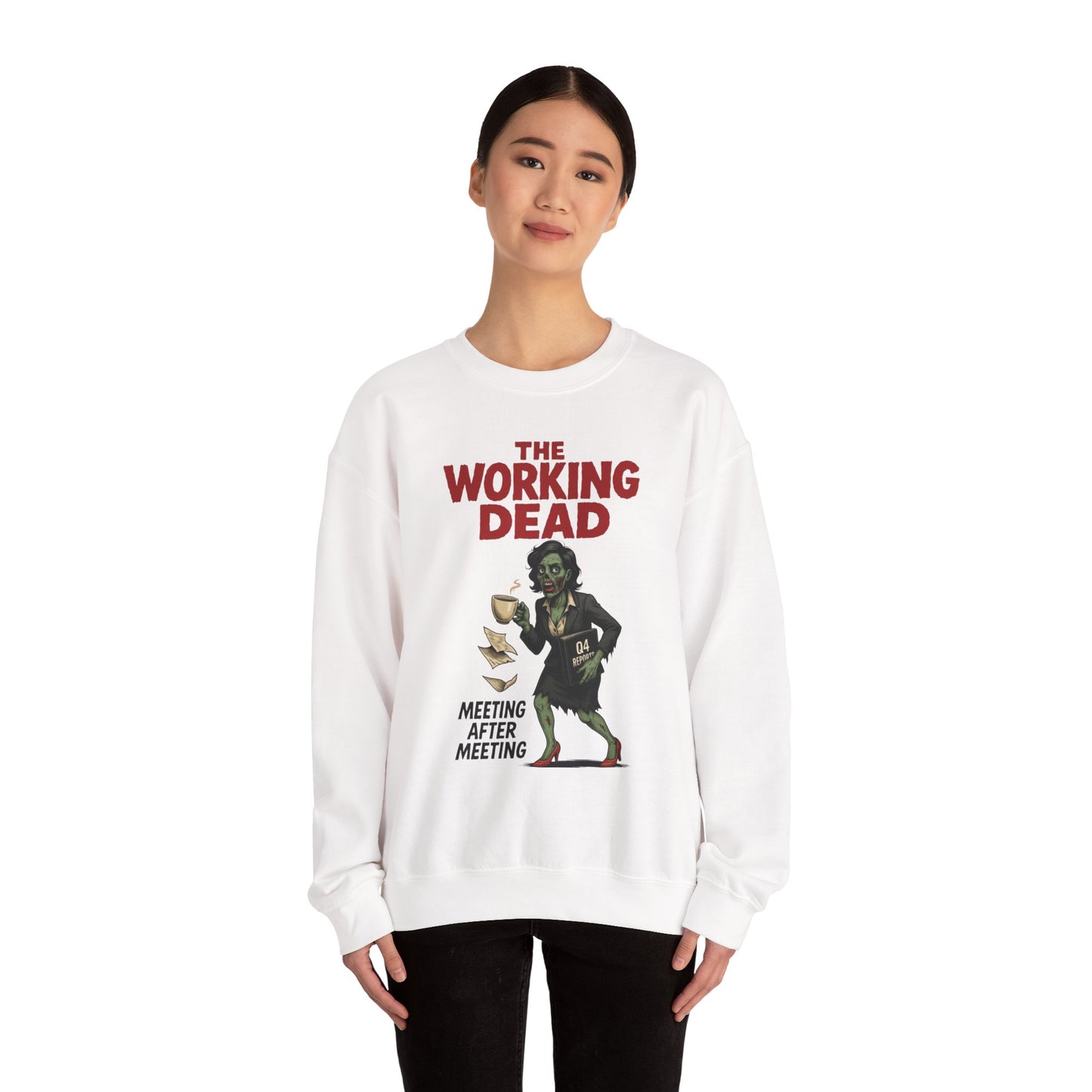 The Working Dead Women's Funny Zombie Sweatshirt, Office Humor Crewneck, Halloween Work Top