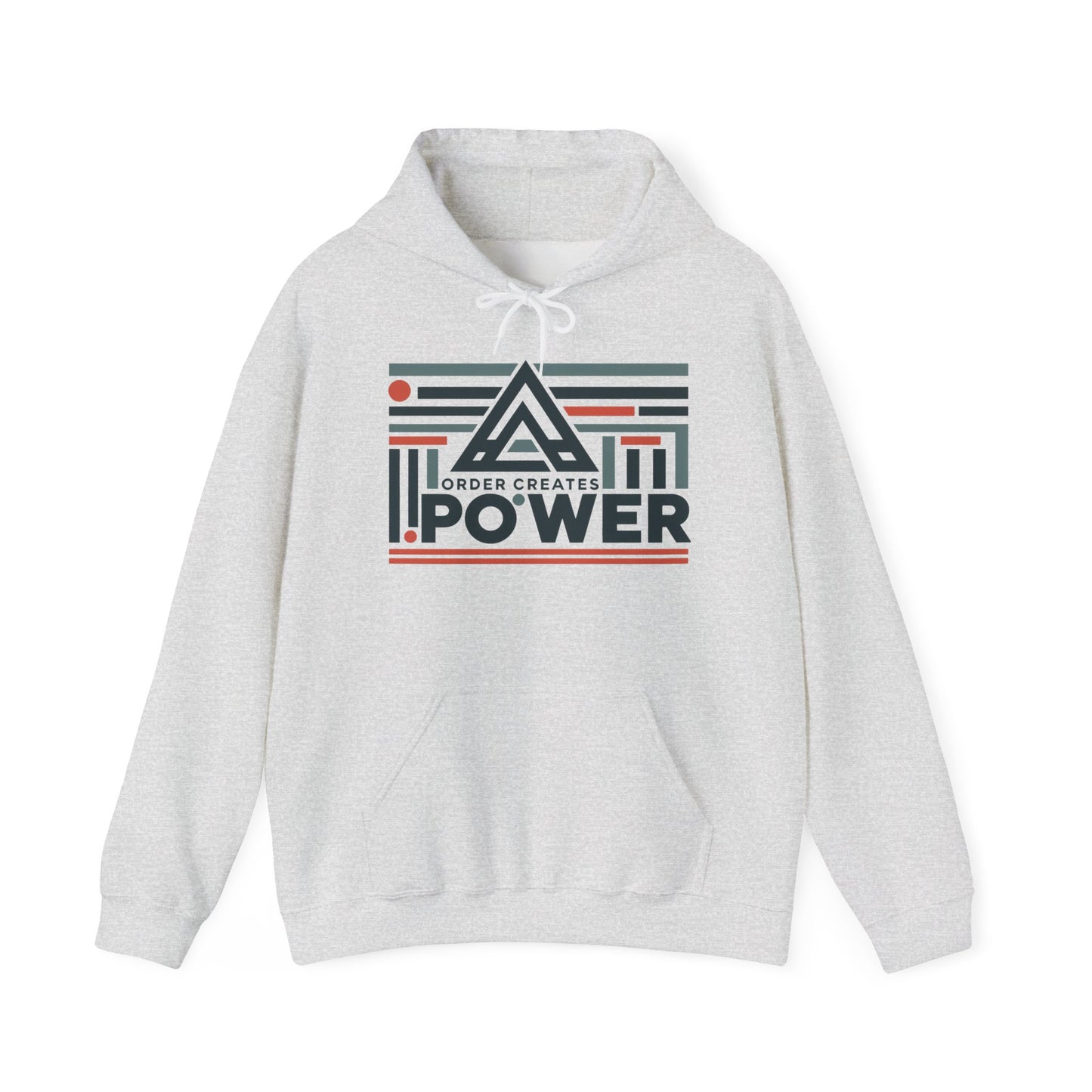Men's Hoodie Order Creates Power, Geometric Minimal Motivational Graphic Pullover Hoodie, Mens Heavy Blend™ Hooded Sweatshirt
