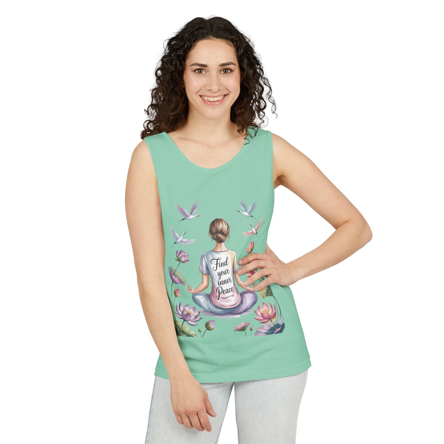 Meditation Floral Womens Tank Top, Find Your Inner Peace, Yoga Apparel, Gift for Mindfulness, Summer Relaxed Wear