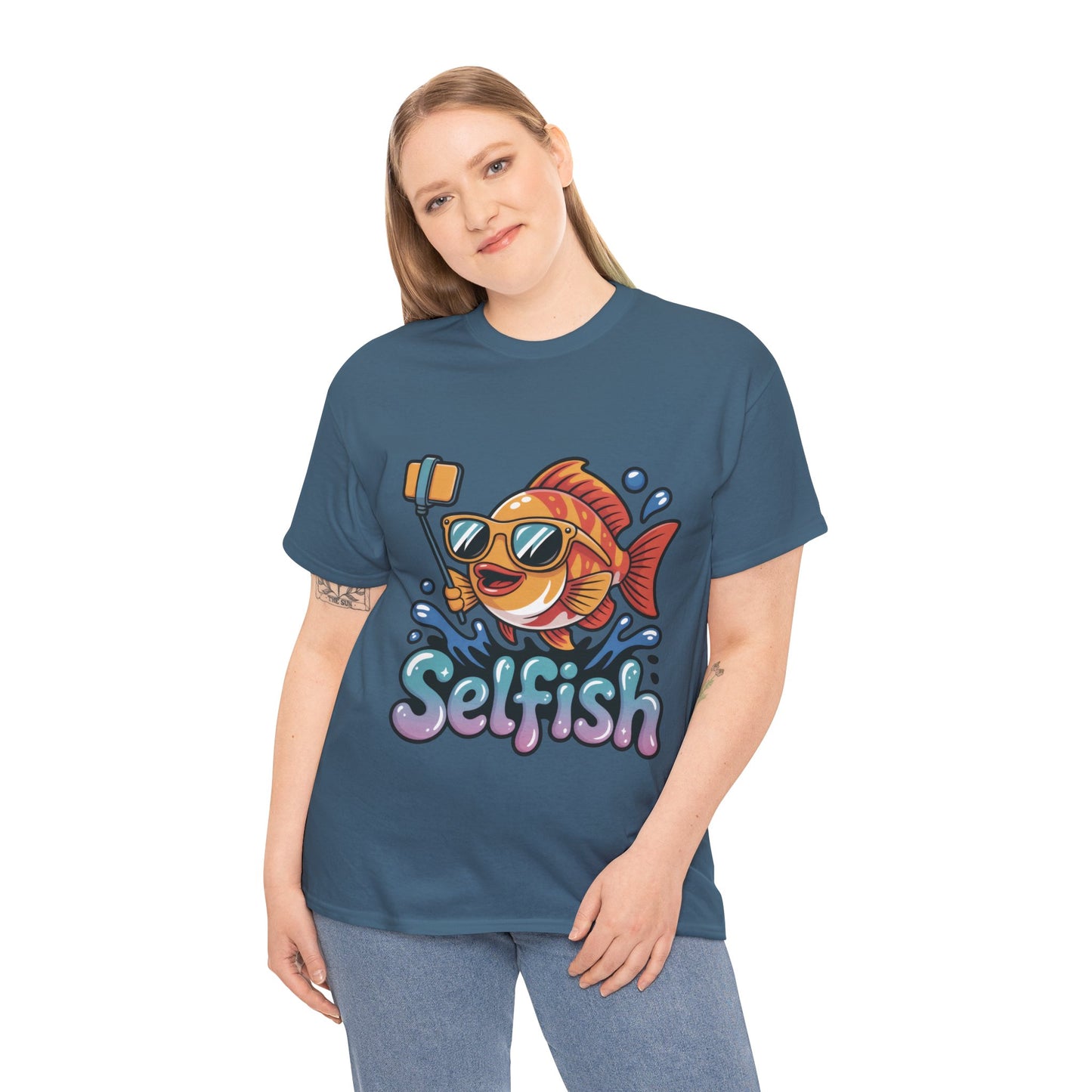 Funny Selfie Fish Graphic Womens T-Shirt, Playful Pun Gift for Her, Summer Vibes, Unique Beach Shirt, Outdoor Adventures