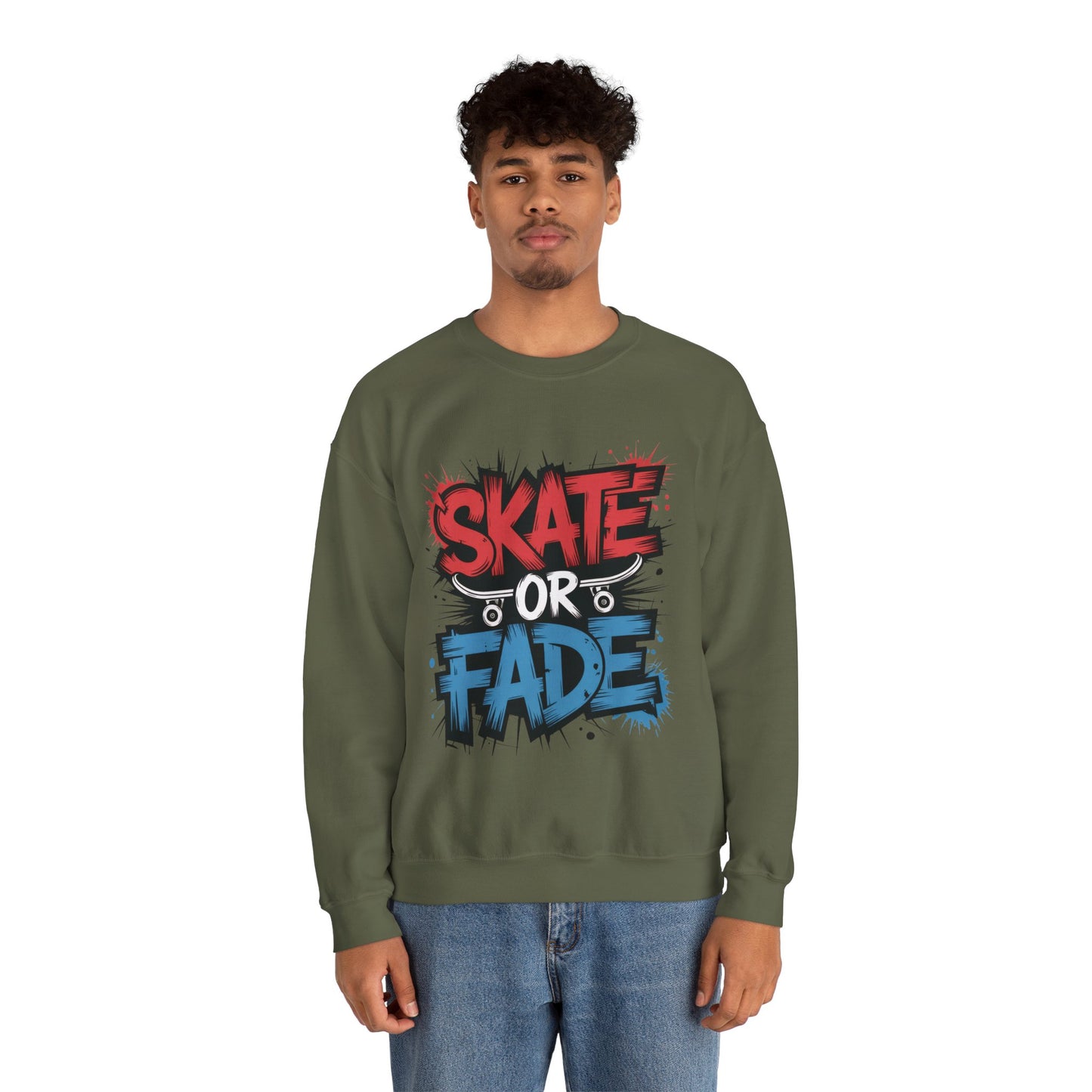 Skate Or Fade Men's Crewneck Sweatshirt, Graffiti Skateboarding Pullover, Urban Streetwear Top, Men's Heavy Blend™ Crewneck Sweatshirt