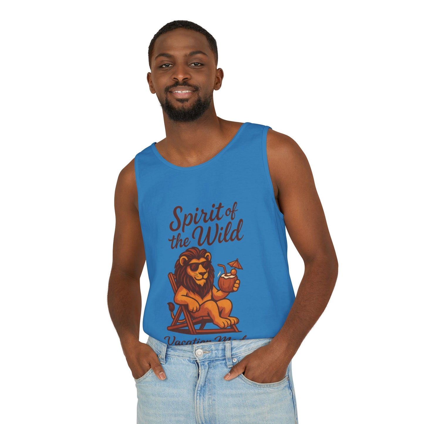 Spirit of the Wild Lion Tank Top - Vacation Mode Funny Summer Sleeveless Shirt for Men, Summer Wear, Graphic Tees, Beach Outfit