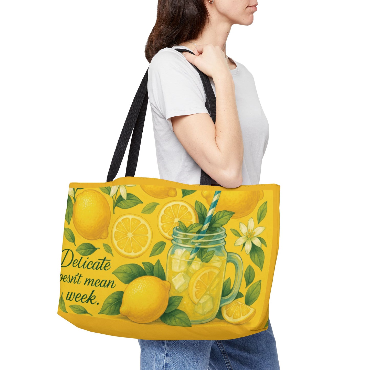 Bright Lemon Weekender Tote Bag, Summer Travel Bag, Beach Bag, Picnic Tote, Eco-Friendly Shopping Bag, Fun Gift Idea