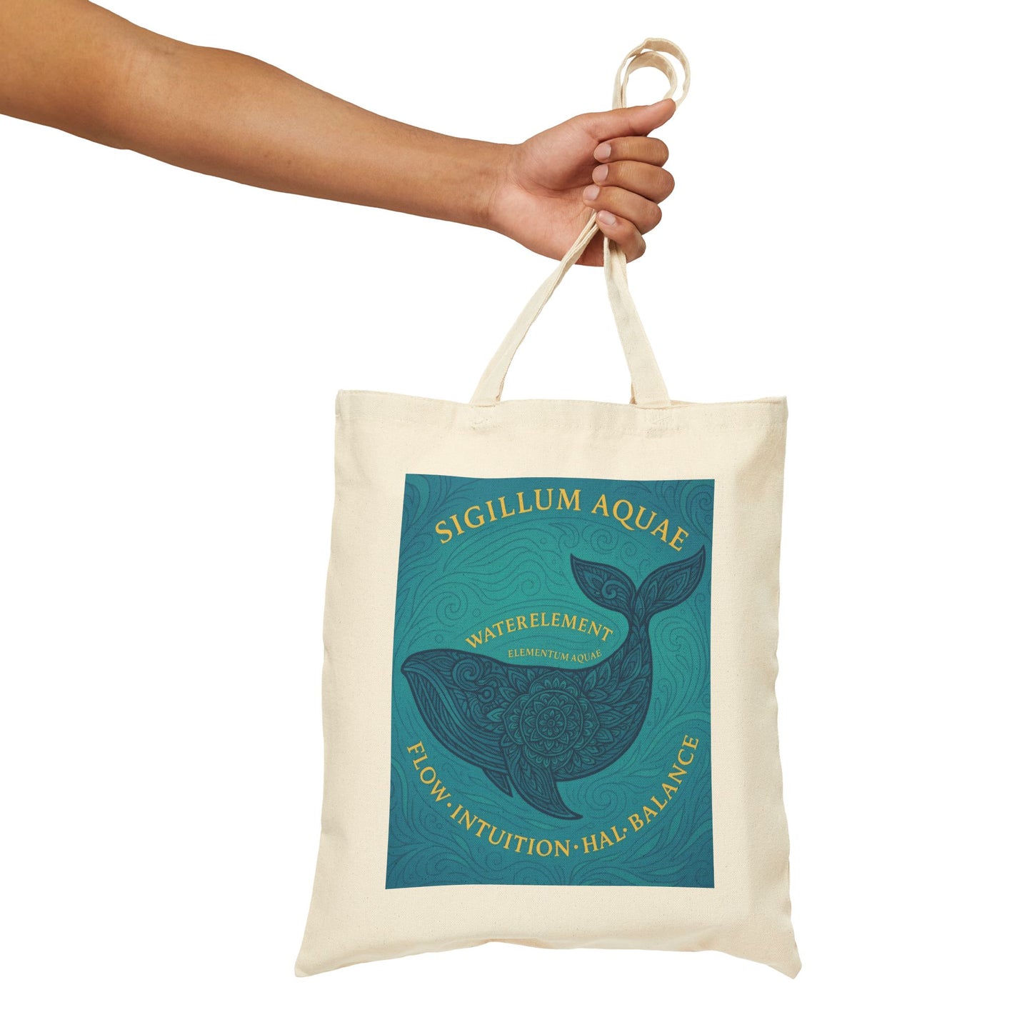 Water Element Whale Mandala Tote Bag, Sigillum Aquae, Flow, Intuition & Balance, Mystical Element Series, Mystical Journey