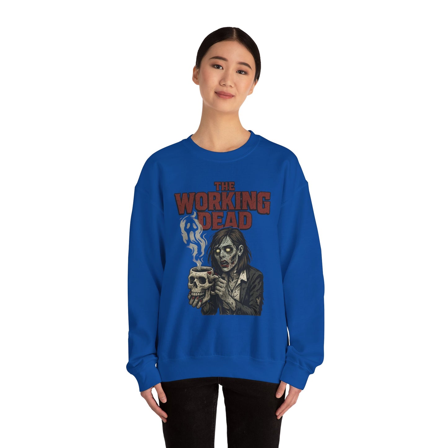 The Working Dead Women's Zombie Sweatshirt, Halloween Zombie Top, Work Humor Sweatshirt, Women's Heavy Blend™ Crewneck Sweatshirt