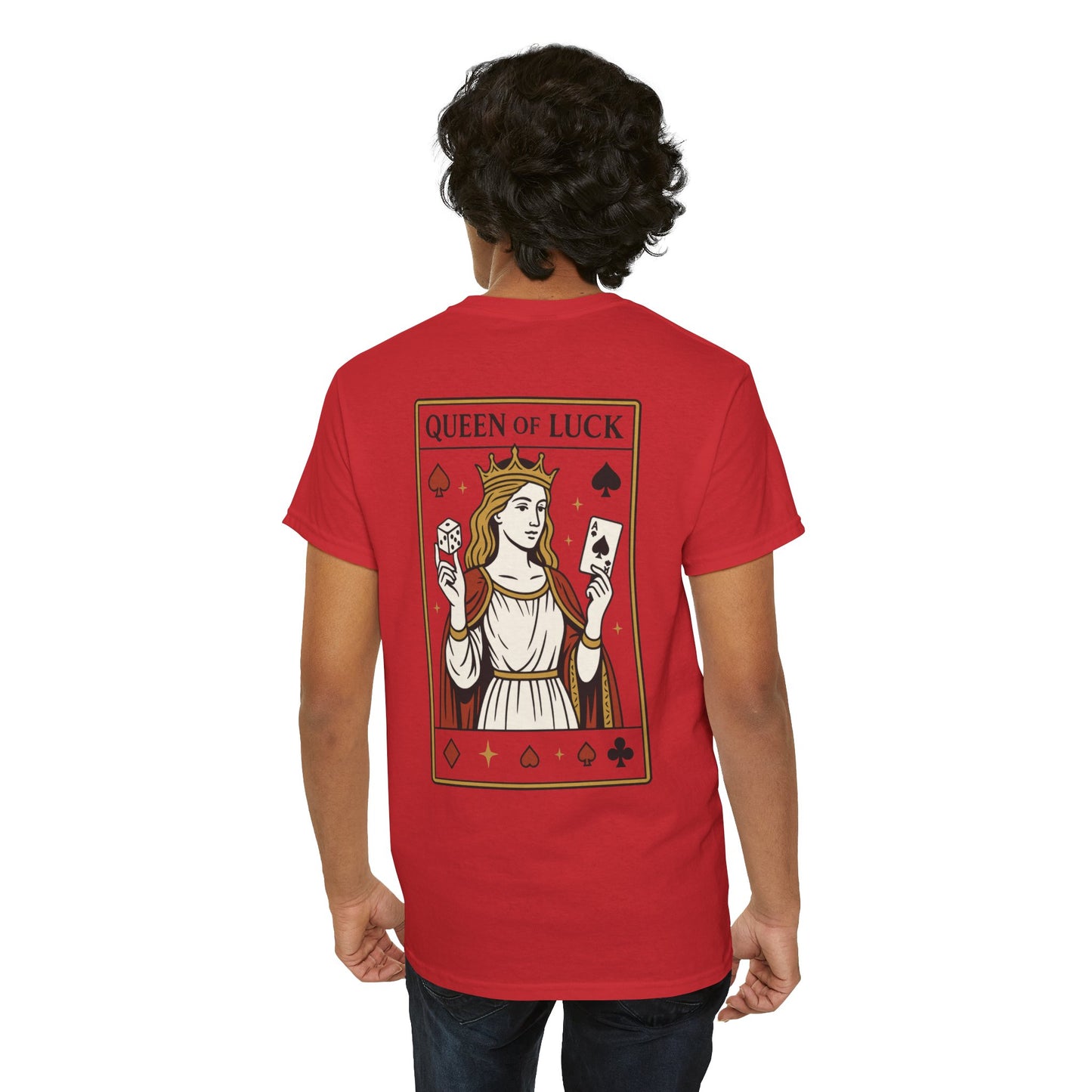 Queen of Luck Front & Back Print unisex T-Shirt, Roll the Dice Tee for Men, Vintage Gambling Shirt, Casino Gift, Poker Gift, Card Games Gift