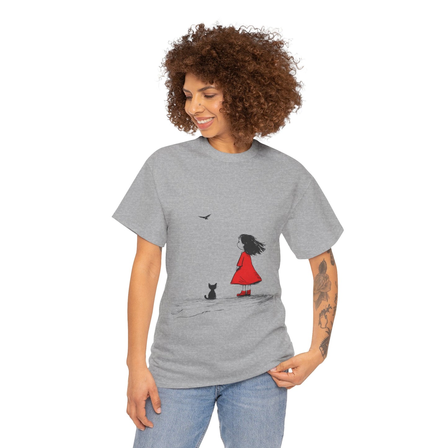 Cat Lover Tee, Cute Graphic T-Shirt, Cat & Girl Design, Gift for Cat Owners, Casual Stylish Unisex Cotton Shirt, Women's Cotton T-Shirt