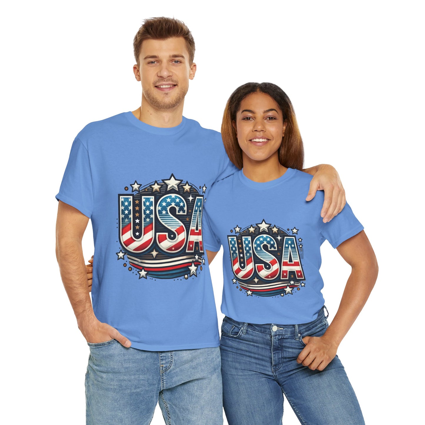 Patriotic USA T-Shirt, Unisex Heavy Cotton Tee for Independence Day, Memorial Day, 4th of July, Casual Wear, Gifts