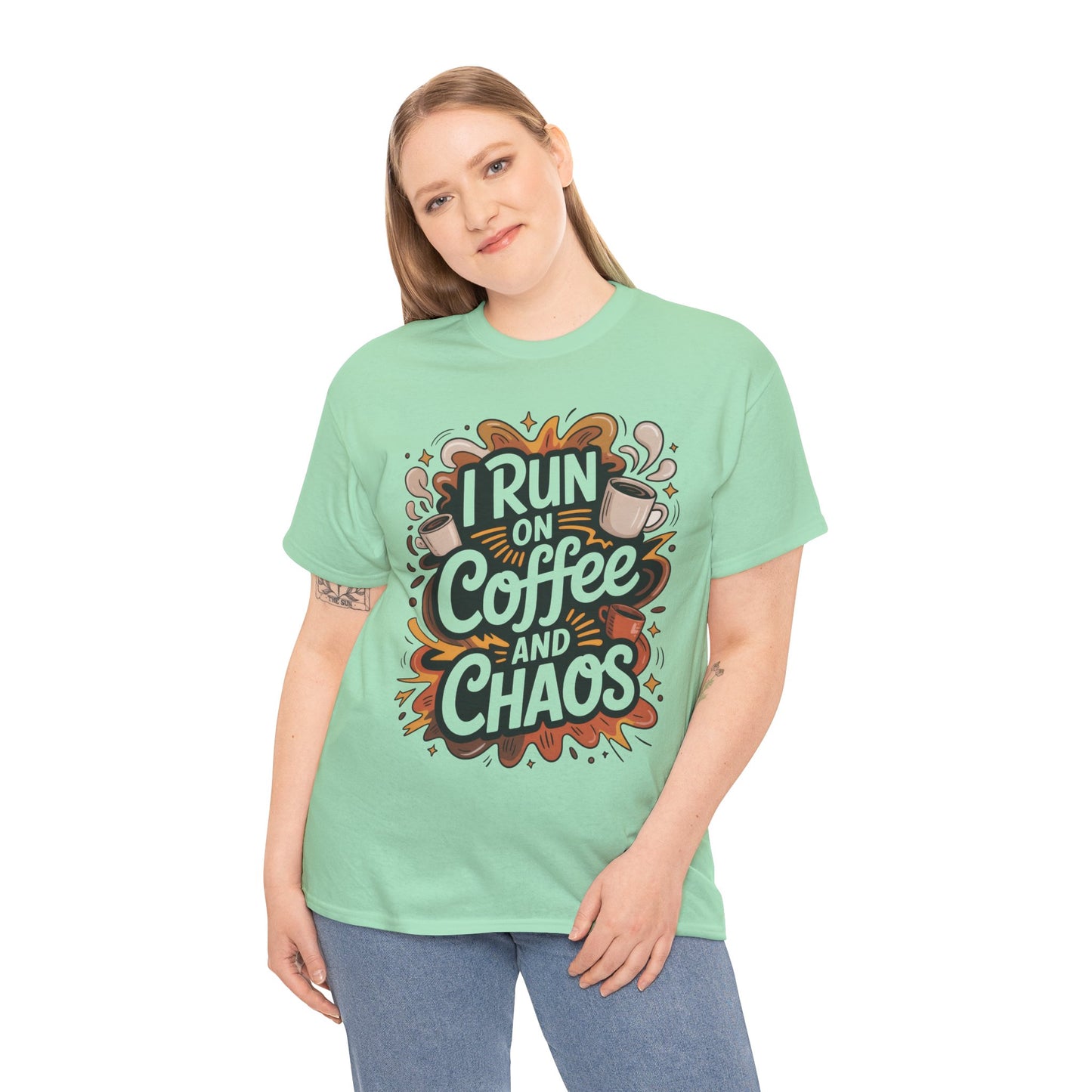 Run on Coffee and Chaos Tee, Unisex Cotton T-Shirt, Coffee Lover Gift, Casual Wear, Perfect for Relaxing Days