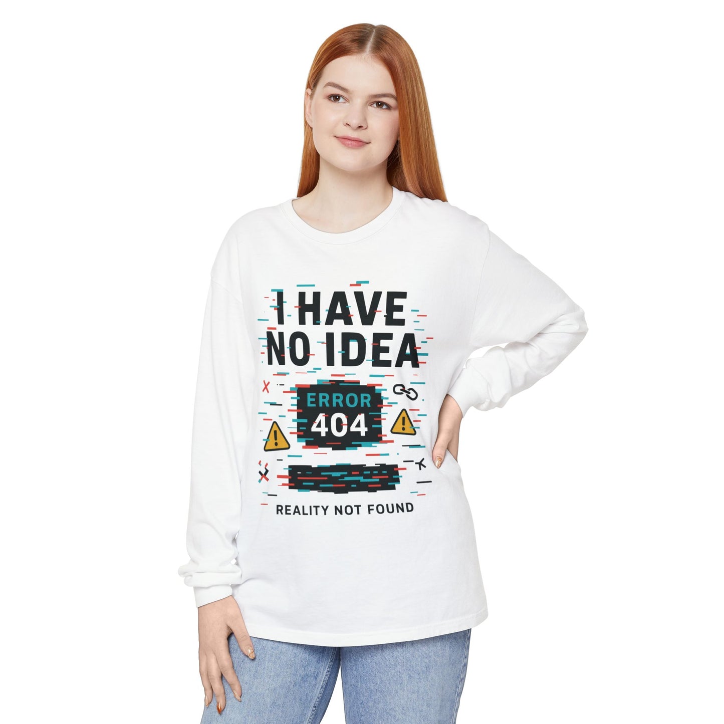 Unisex Long Sleeve T-Shirt, Funny Error 404 Graphic Tee, Internet Humor, Geeky Apparel, Quirky Humor Shirt, Gift for Tech Lovers