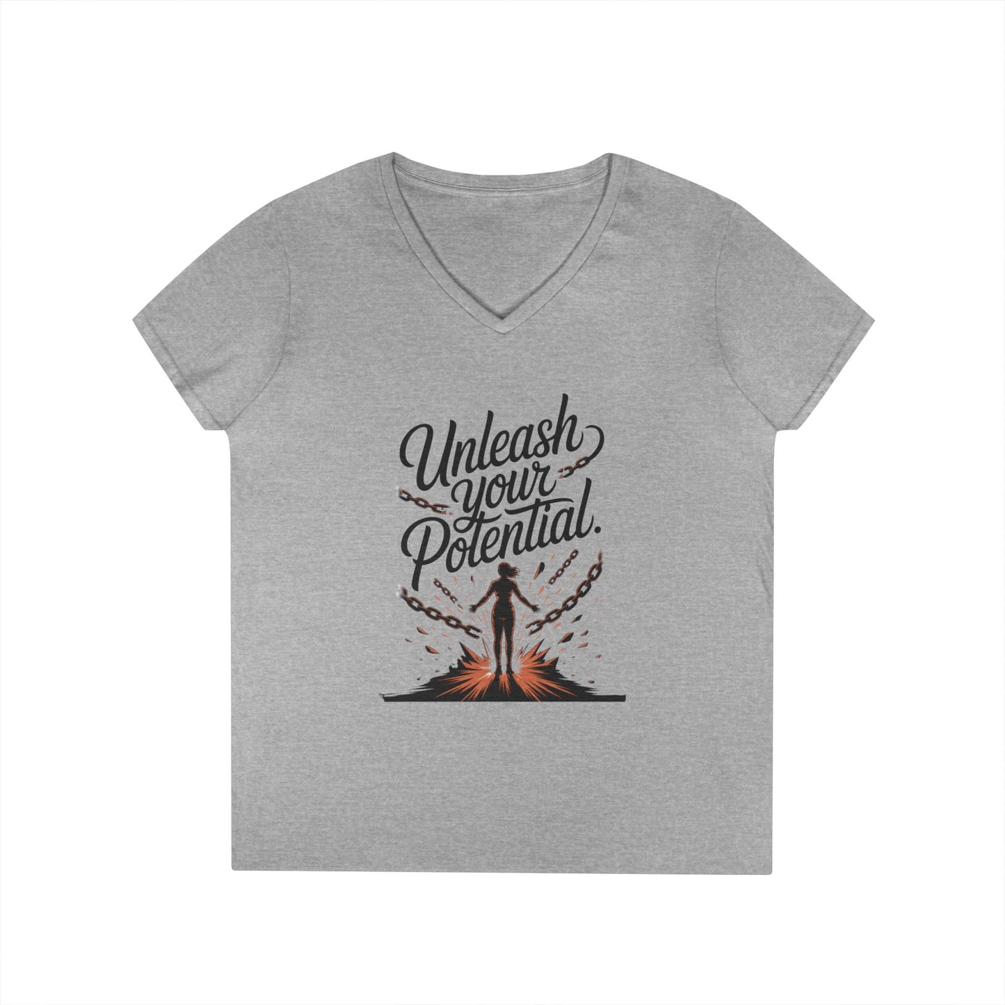 Empowering Ladies' V-Neck T-Shirt | Unleash Your Potential | Gift for Motivation, Birthday, Inspirational Wear, Positive Energy Top