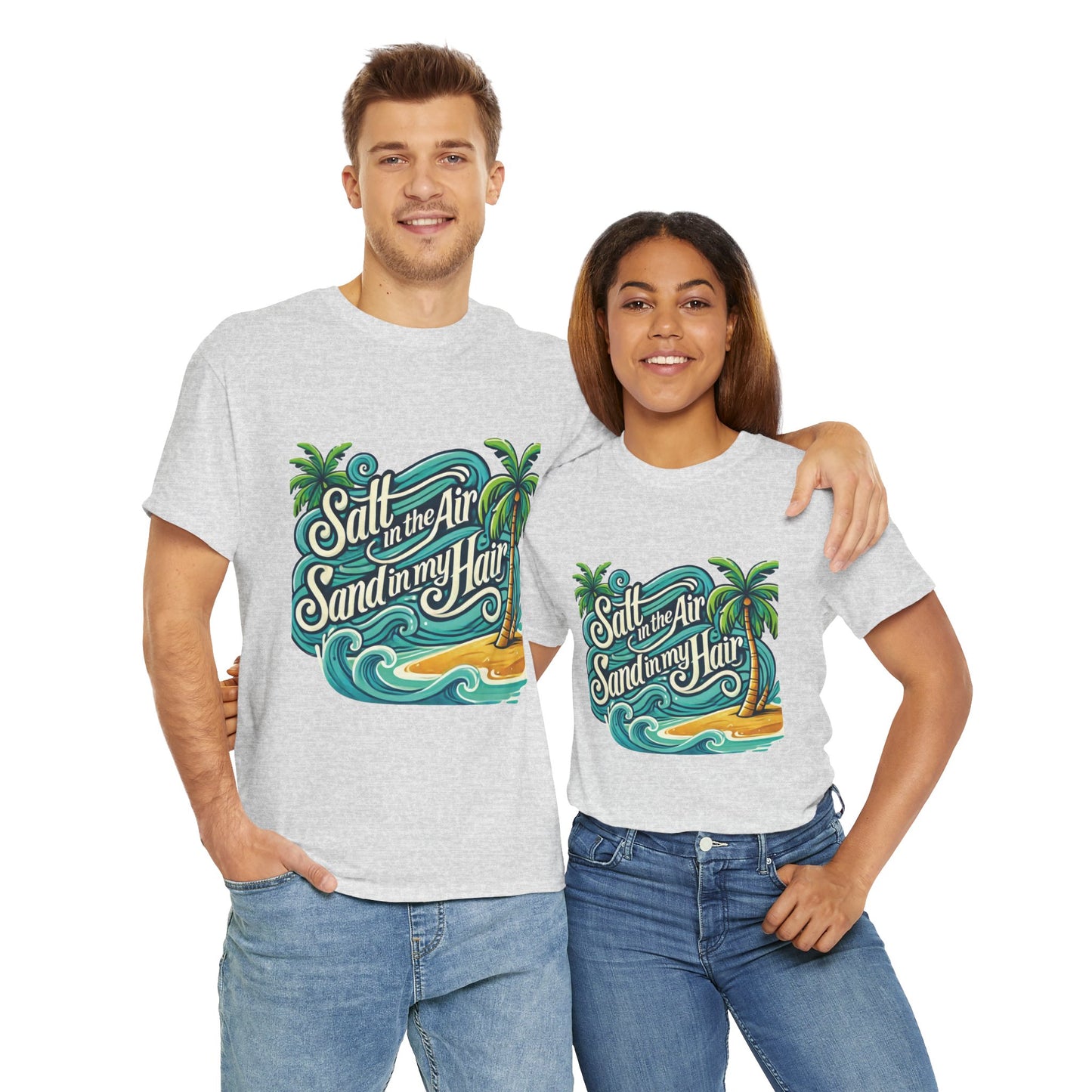Salt in the Air Sand in My Hair Shirt, Beach Summer Vibes Graphic T-Shirt, Tropical Ocean Palm Design, Ocean-Themed Shirt, Gift Beach Lovers