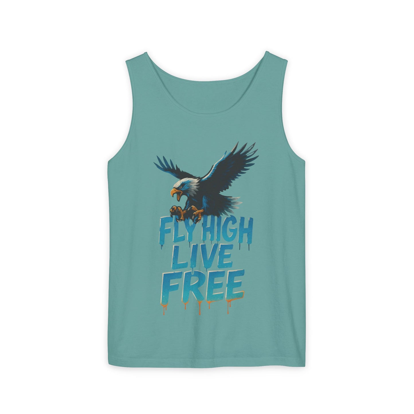 Mens Garment-Dyed Tank Top, Fly High Live Free Eagle Mens Tank Top Gym Wear