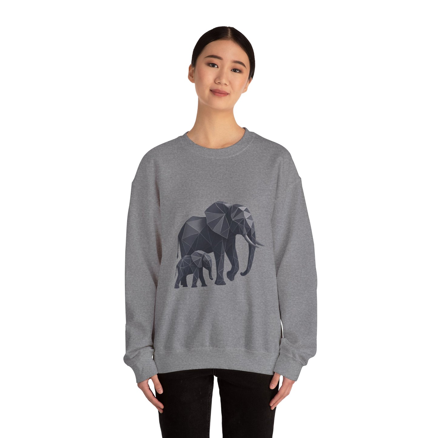 Geometric Elephant Sweatshirt, Cozy Unisex Crewneck, Animal Lover Gift, Nature Inspired Apparel, Eco-Friendly Fashion, Gift for Her