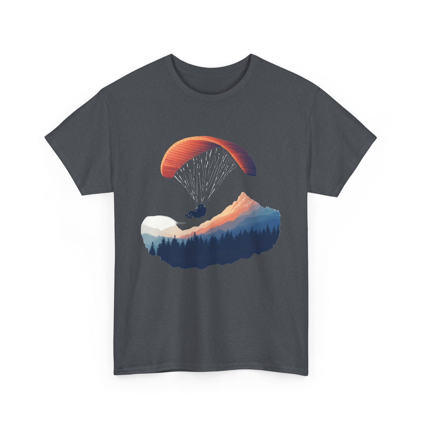 Paragliding Adventure T-Shirt, Mountain Landscape Tee, Nature Travel Lover Shirt, Outdoor Hiking Gift, Unisex Heavy Cotton Tee