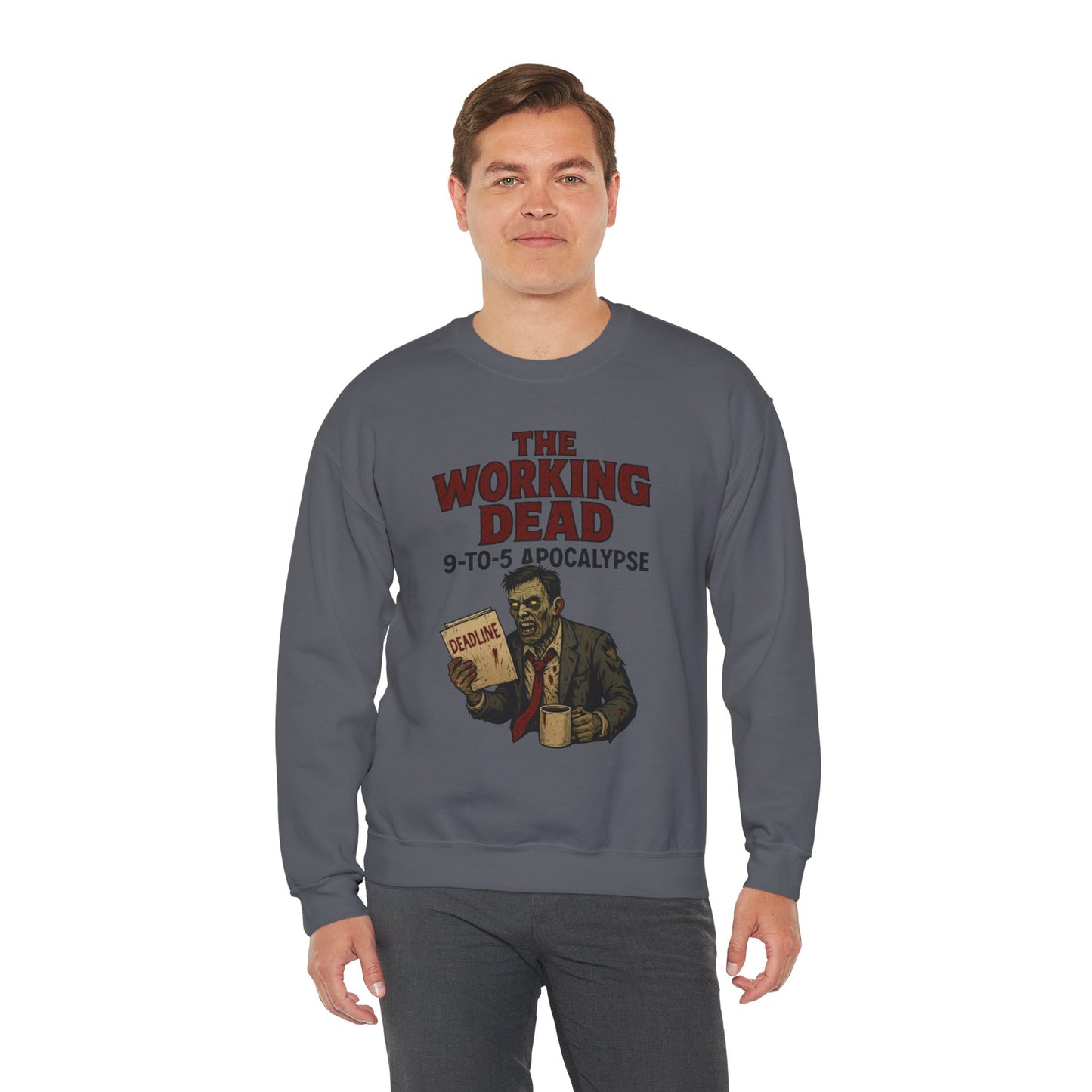 Men's The Working Dead 9-to-5 Apocalypse Sweatshirt, Funny Office Zombie Horror Pullover, Halloween Zombie Work Top