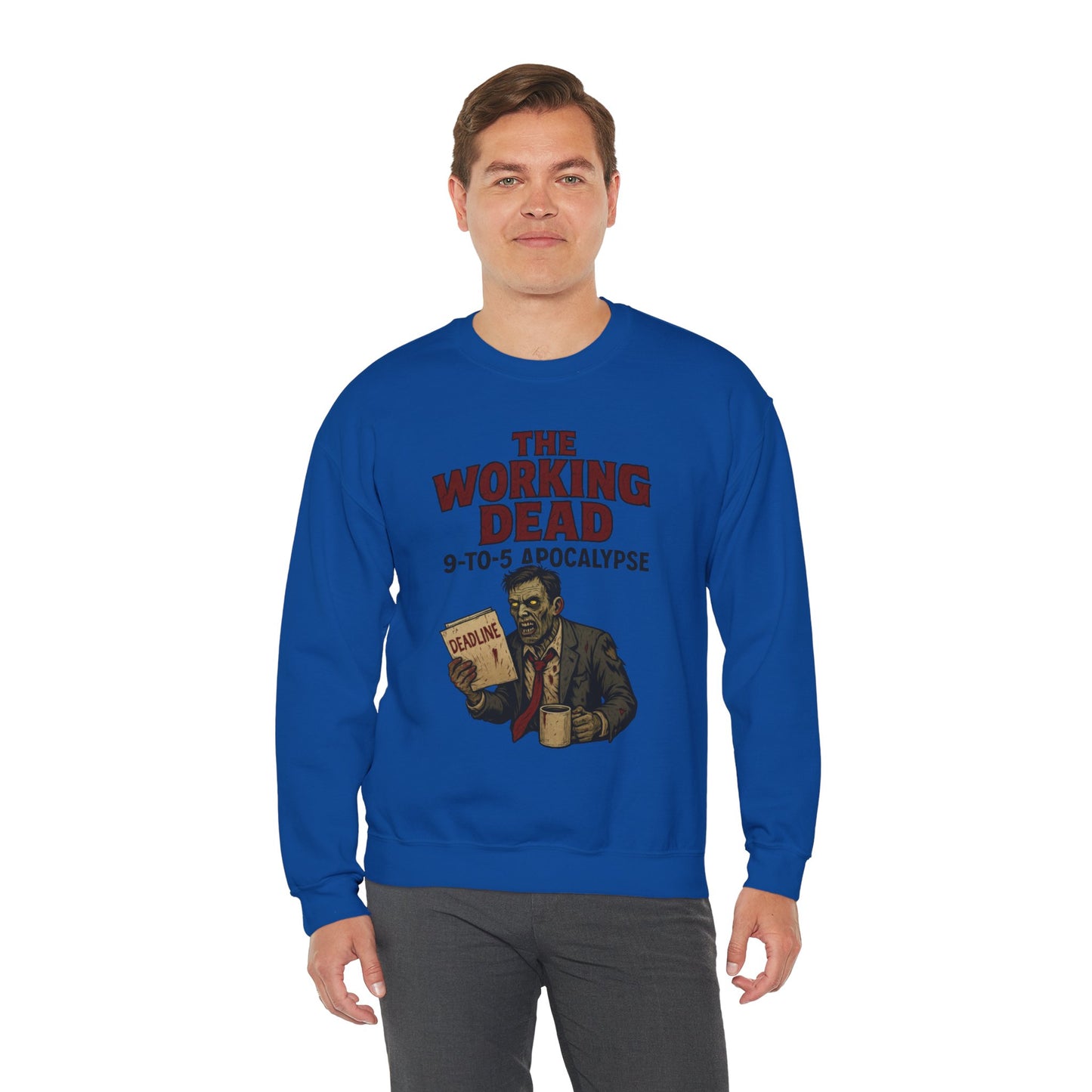 Men's The Working Dead 9-to-5 Apocalypse Sweatshirt, Funny Office Zombie Horror Pullover, Halloween Zombie Work Top