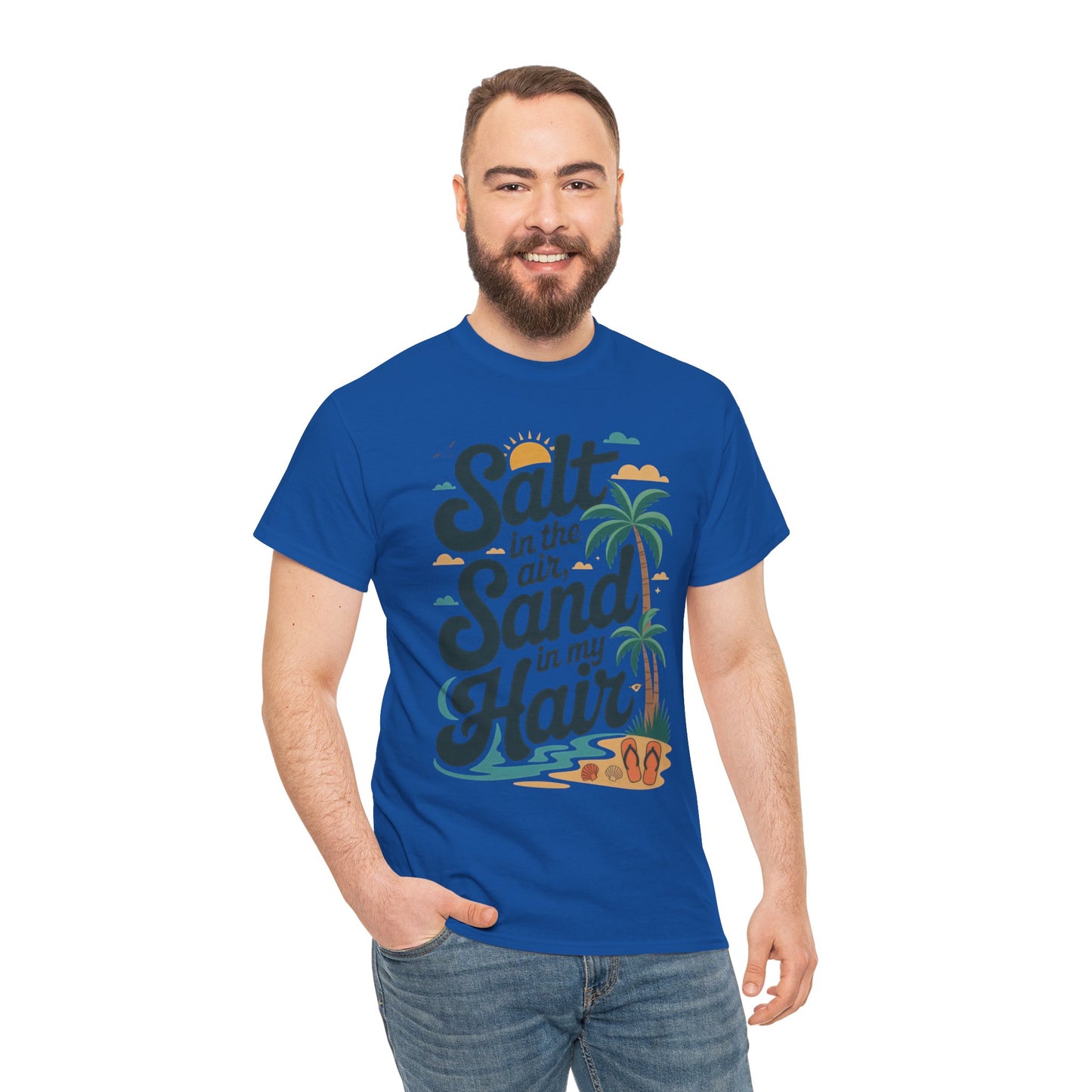 Salt in the Air Sand in My Hair Shirt, Beach Summer Vibes Graphic T-Shirt, Tropical Ocean Palm Design, Ocean-Themed Shirt, Gift Beach Lovers