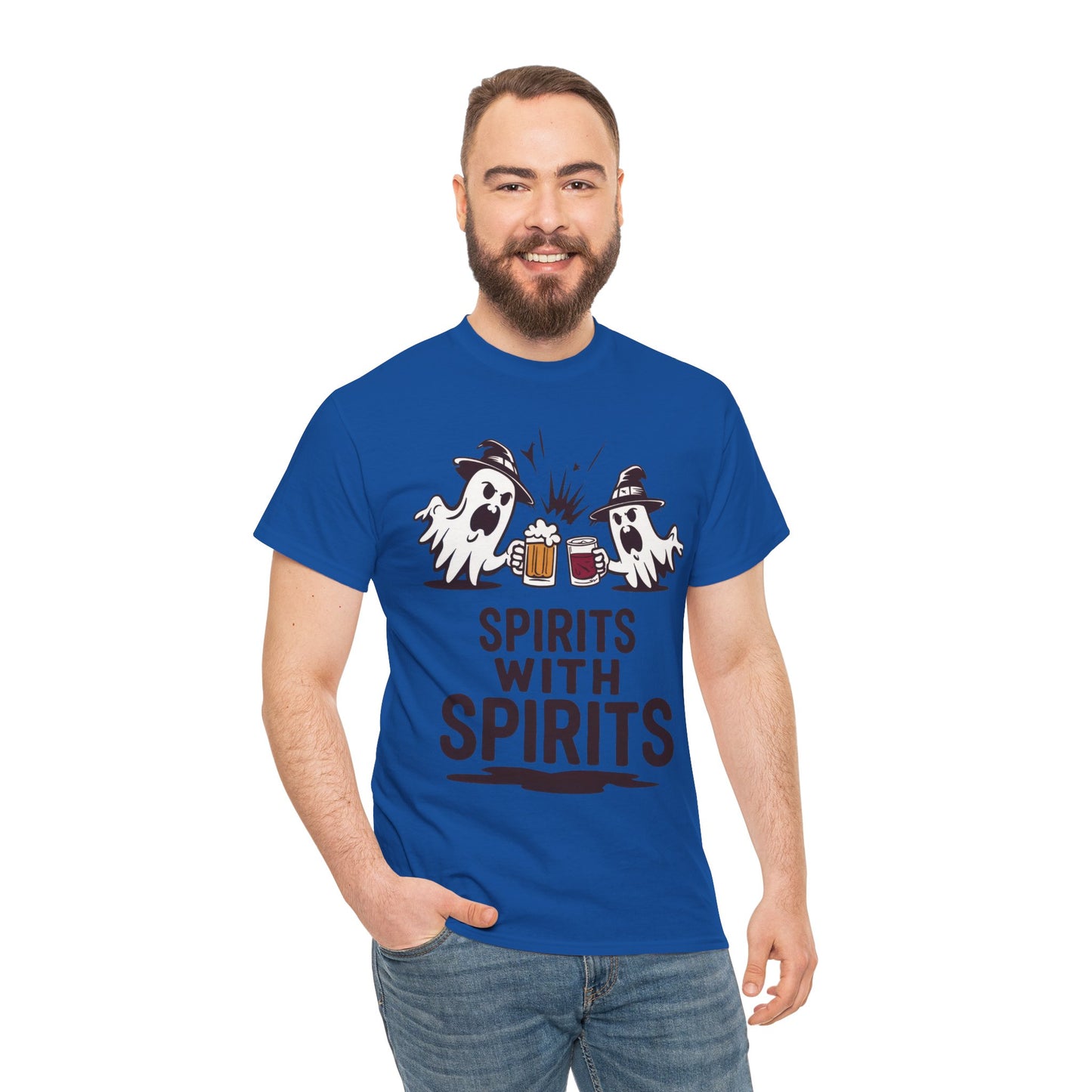 Spirits With Spirits Men's T-Shirt, Funny Ghost Drinking Halloween Party Graphic Tee