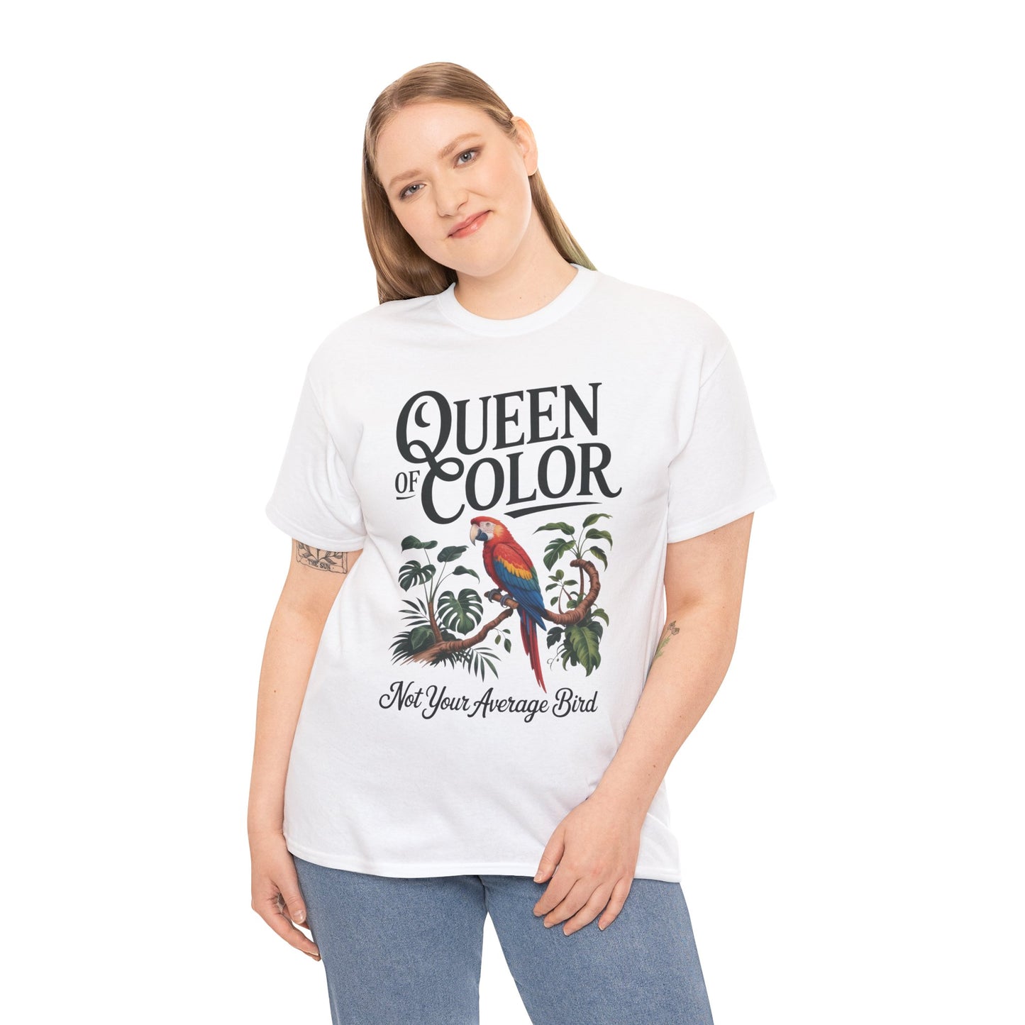 Colorful Queen Womens Tee, Fun Graphic T-Shirt, Casual Wear, Gift for Bird Lovers, Trendy Summer Apparel