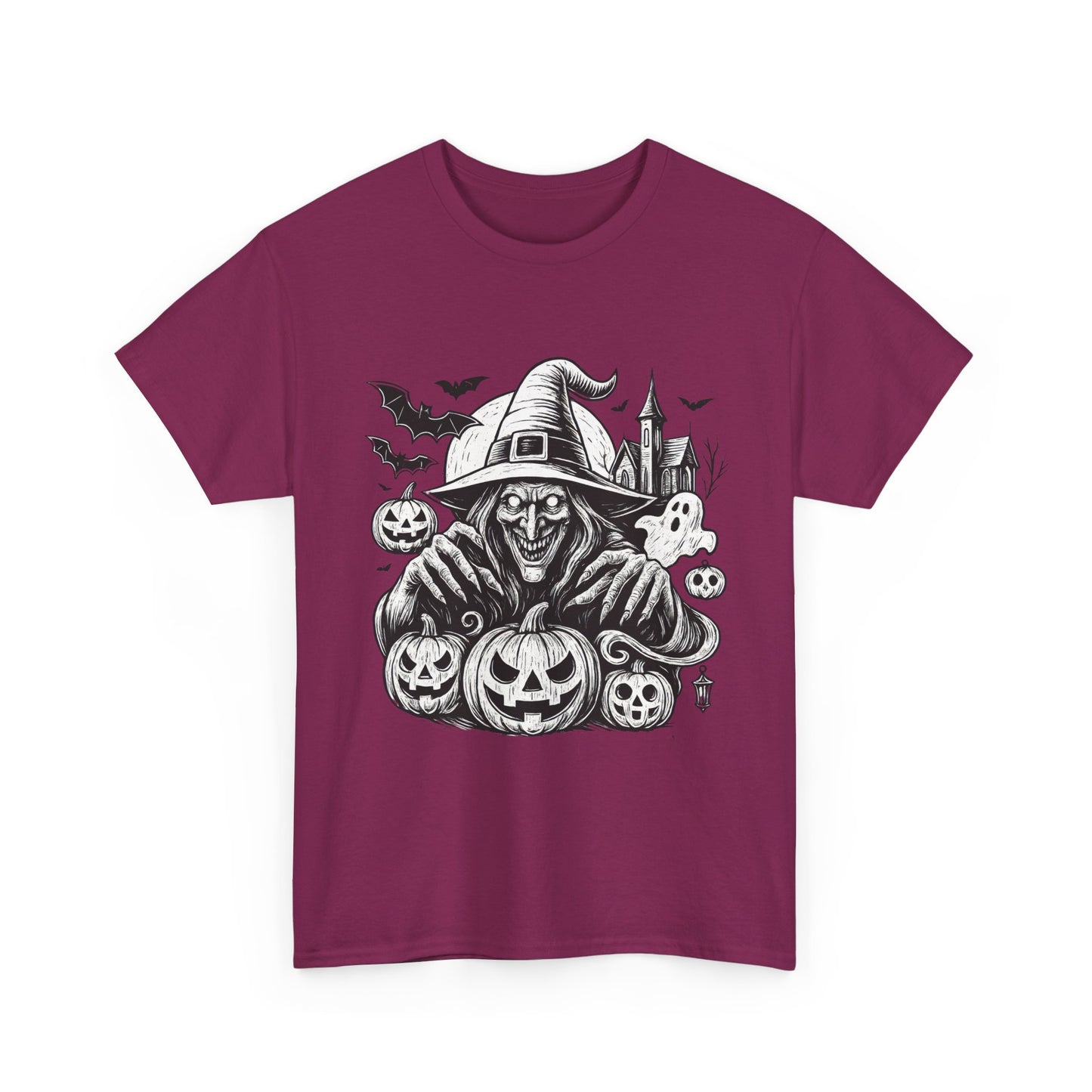 Scary Witch Halloween Shirt Women, Gothic Pumpkin Ghost Tee, Spooky Horror Tee with Bats
