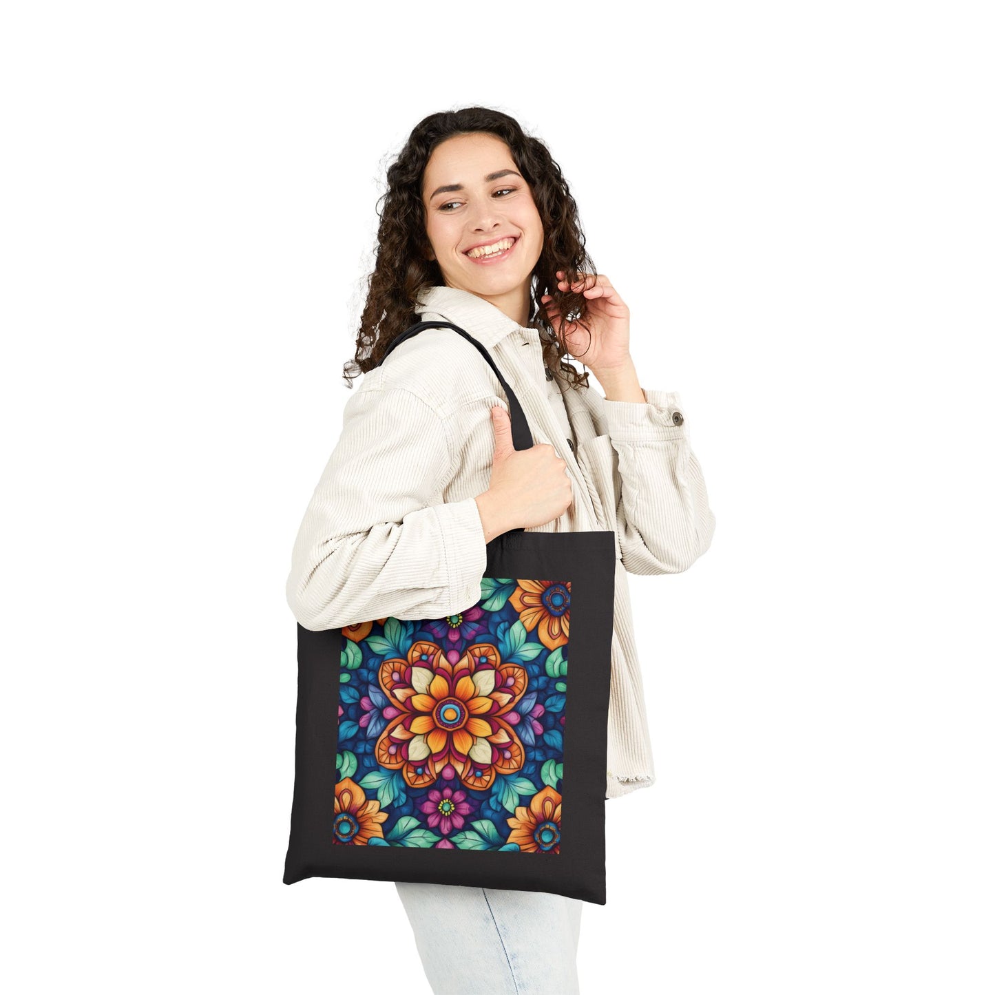 Vibrant Floral Cotton Canvas Tote Bag, Eco-Friendly Grocery Bag, Shopping Tote, Art Tote, Gift for Women