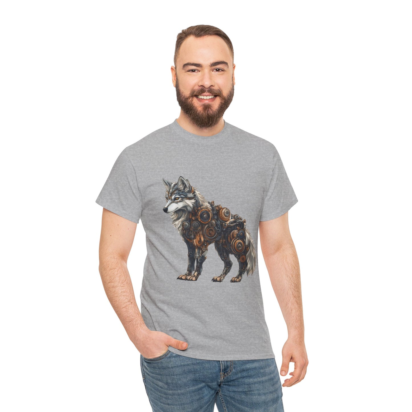 Steampunk Wolf Tee, Mechanical Wolf T-Shirt, Unisex Heavy Cotton Shirt, Graphic T-Shirt, Unique Design,Futuristic Animal Lover Gift Shirt