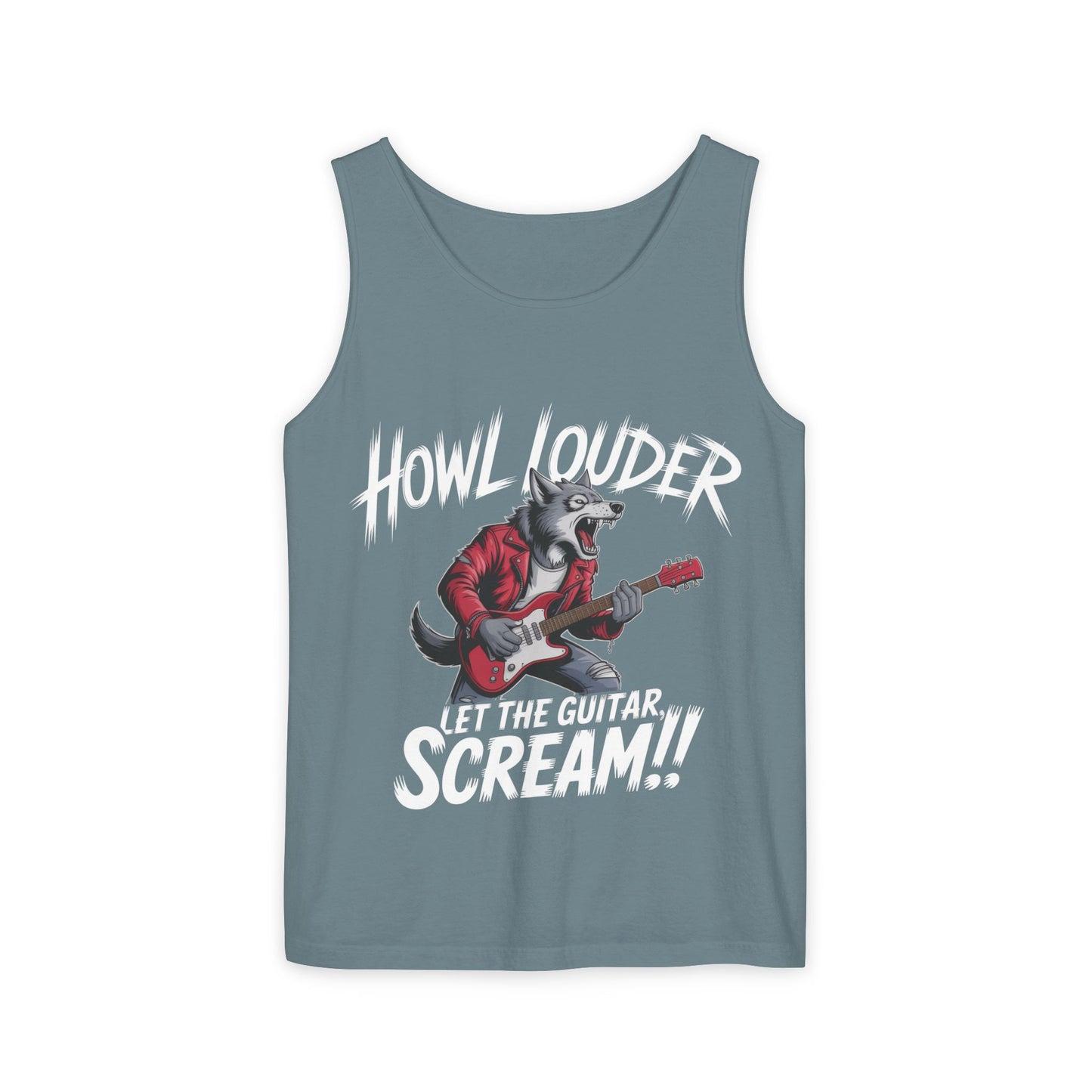 Howl Louder Wolf Tank Top, Mens Muscle Shirt, Rock Guitarist Graphic Sleeveless Tee, Wolf Workout Gym Tank, Music Lover Gift