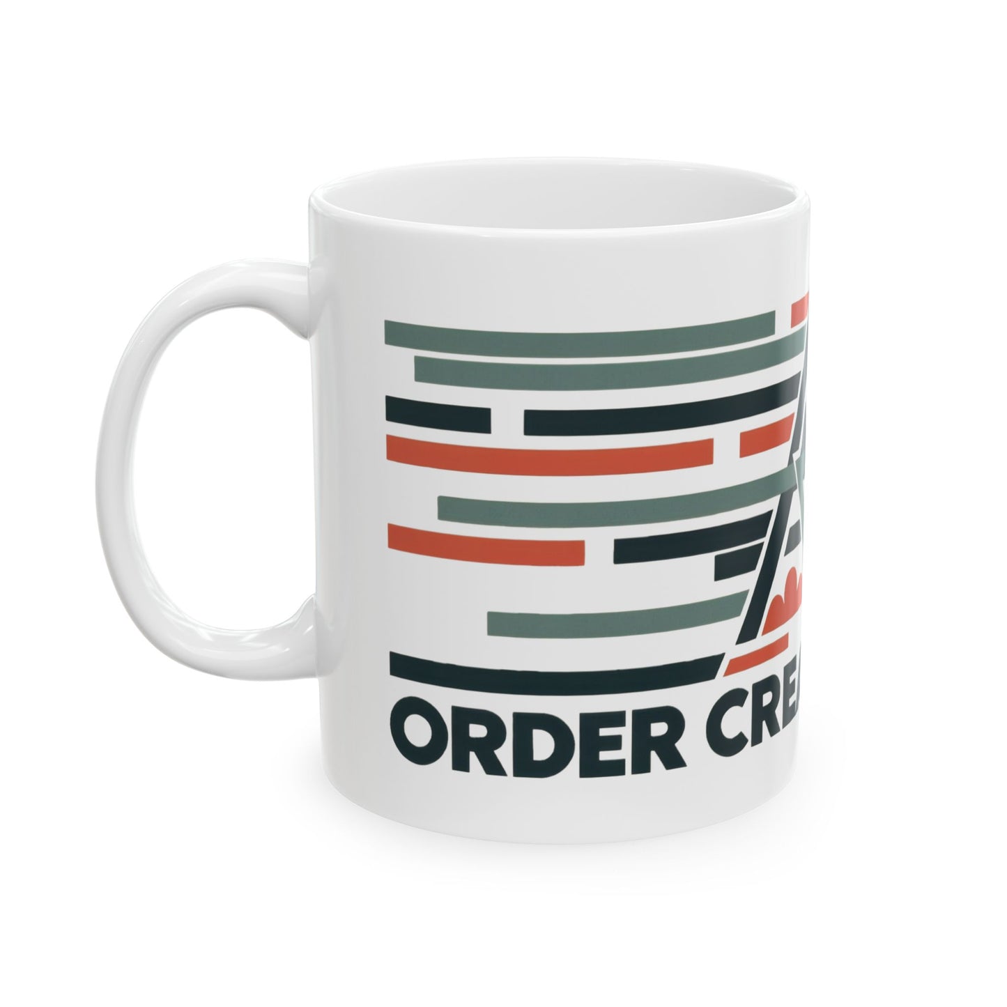 Order Creates Power Coffee Mug, Minimal Geometric Triangle Wraparound Cup, Scandinavian Modern Gift for Men, Ceramic Mug, (11oz, 15oz)