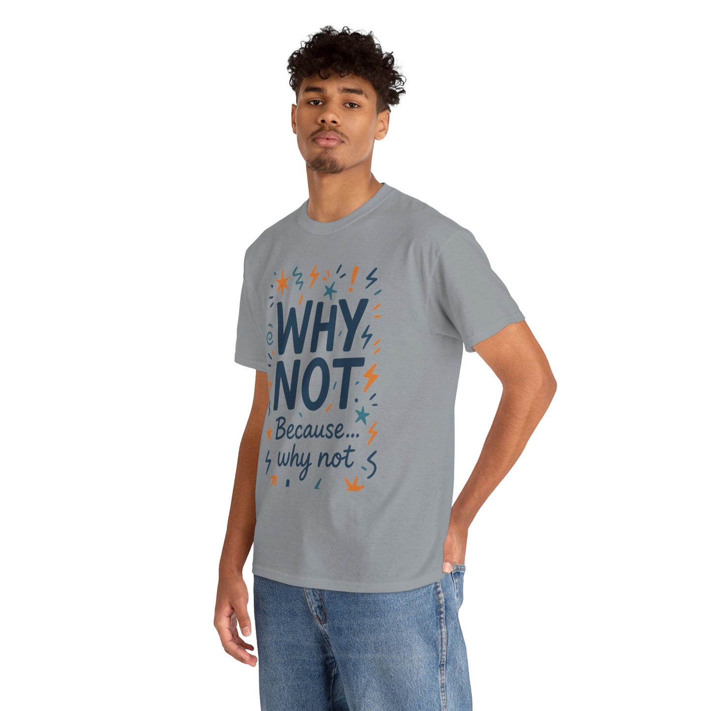 Why Not Mens Heavy Cotton Tee, Fun Motivational Graphic Tee, Casual Wear, Gift for Friends, Birthday Gift, Everyday Comfort