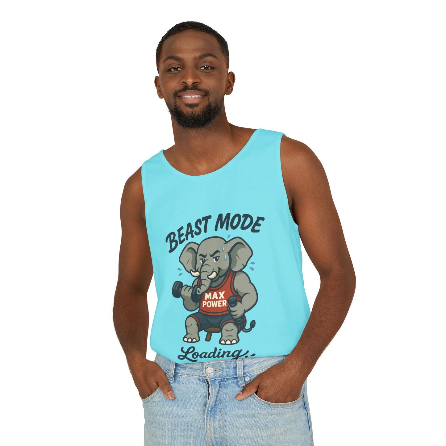 Beast Mode Elephant Gym Tank Top, Funny Workout Muscle Tank, Max Power Fitness Tank, Beast Mode Loading Mens Gym Top, Fitness Apparel